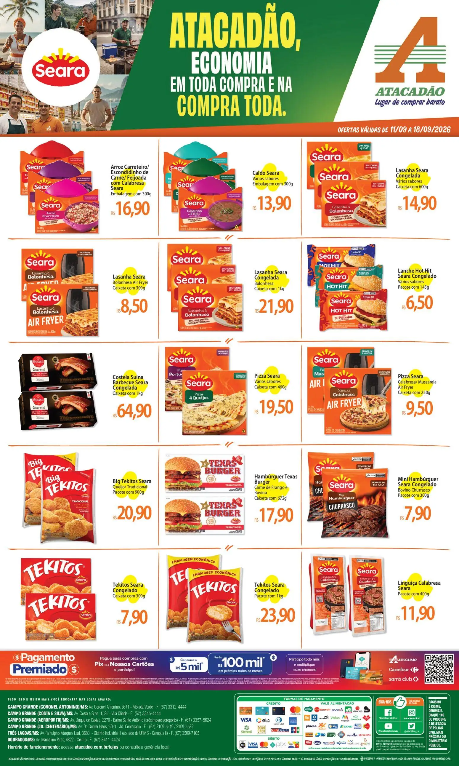 Pré-Visualização do folheto "Atacadão ofertas - MS" da loja Atacadão válido a partir de 11/09/2026 - Air fryer, Hambúrguer, Arroz, Feijão, Carne, Frango, Mussarela, Parmesão