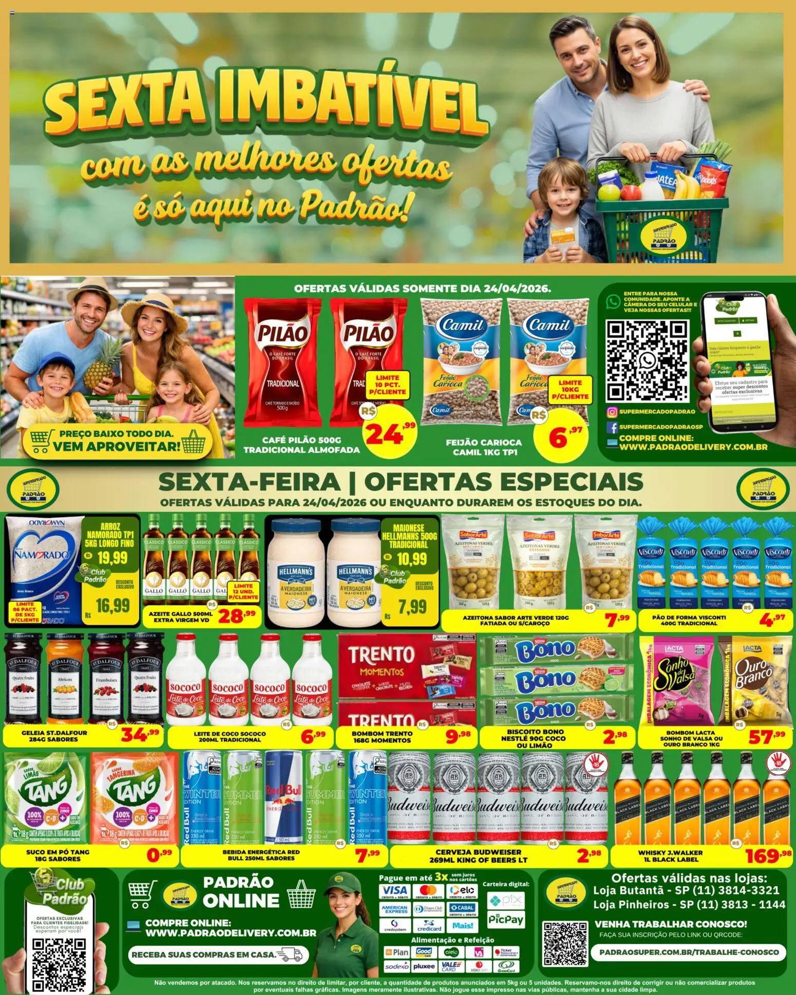 Pré-Visualização do folheto "Supermercado Padrão ofertas Especiais" da loja Supermercado Padrão válido a partir de 24/04/2026 - Celular, Whisky, Câmera, Feijão, Biscoito, Leite, Suco, Azeitonas