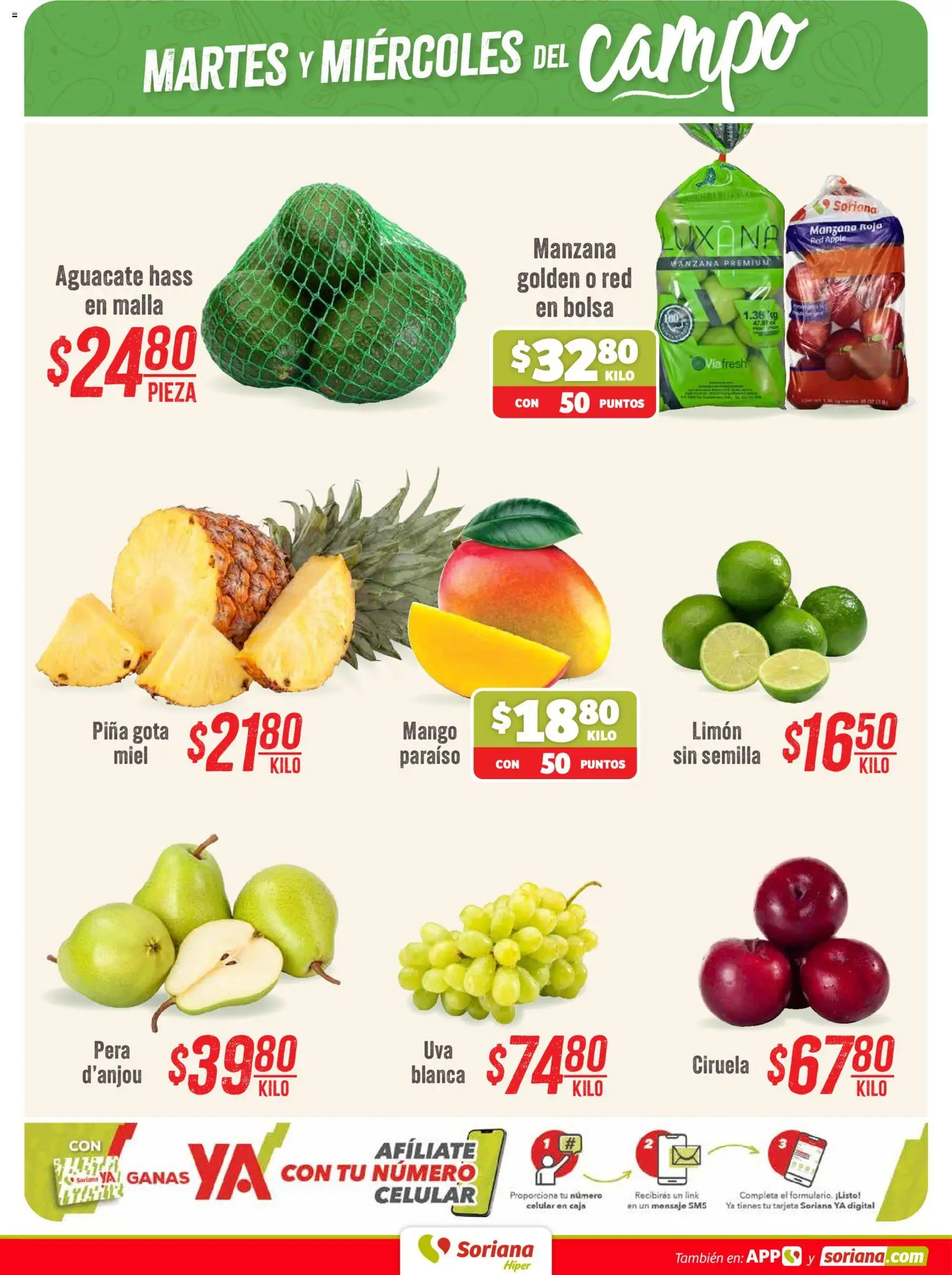 Vista previa las ofertas de la tienda Soriana - Soriana Martes y Miércoles del Campo Híper: Ver, Tab, Chis, Camp, Yuc y Q. Roo desde el 04/08/2026 