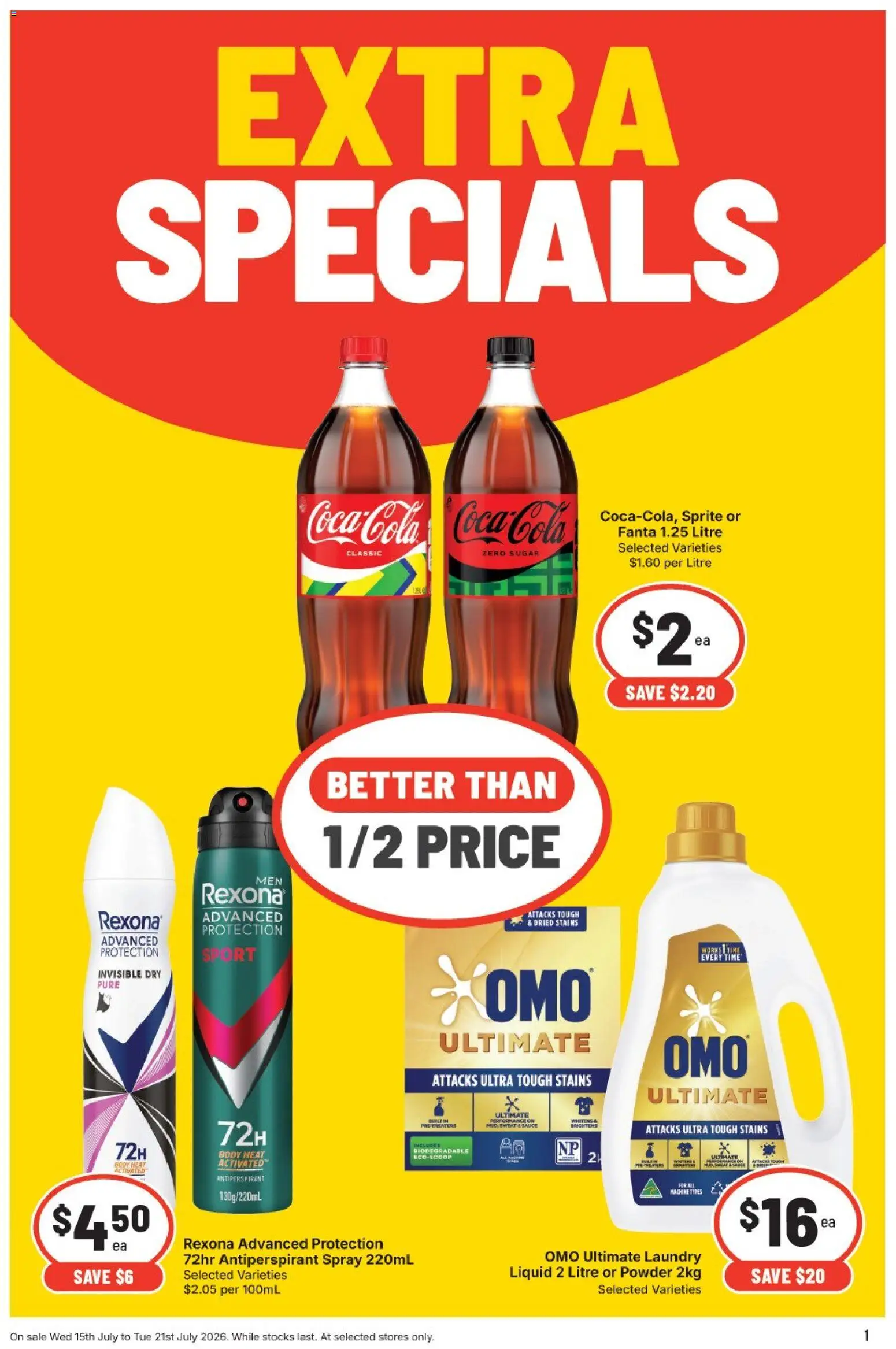 Preview of catalogue IGA Extra special from shop IGA valid 15/07/2026 - Powder, Antiperspirant, Sauce, Sugar, Sprite, Laundry, Fanta