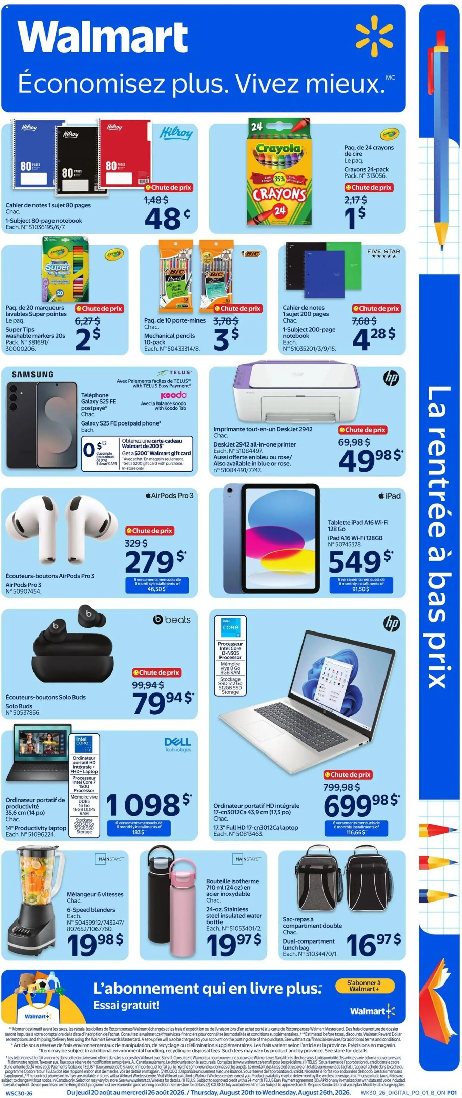 Preview of leaflet Walmart circulaire - Rentrée scolaire from shop Walmart is valid from Aug 20, 2026