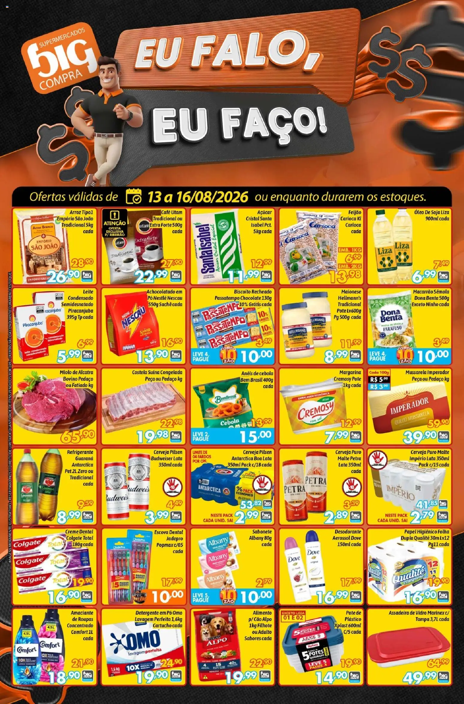 Pré-Visualização do folheto "Big Compra - Ofertas da semana" da loja Big Compra válido a partir de 13/08/2026 - Perfume, Leite, Sabonete, Maionese, Papel higiênico, Margarina, Assadeira, Açúcar cristal