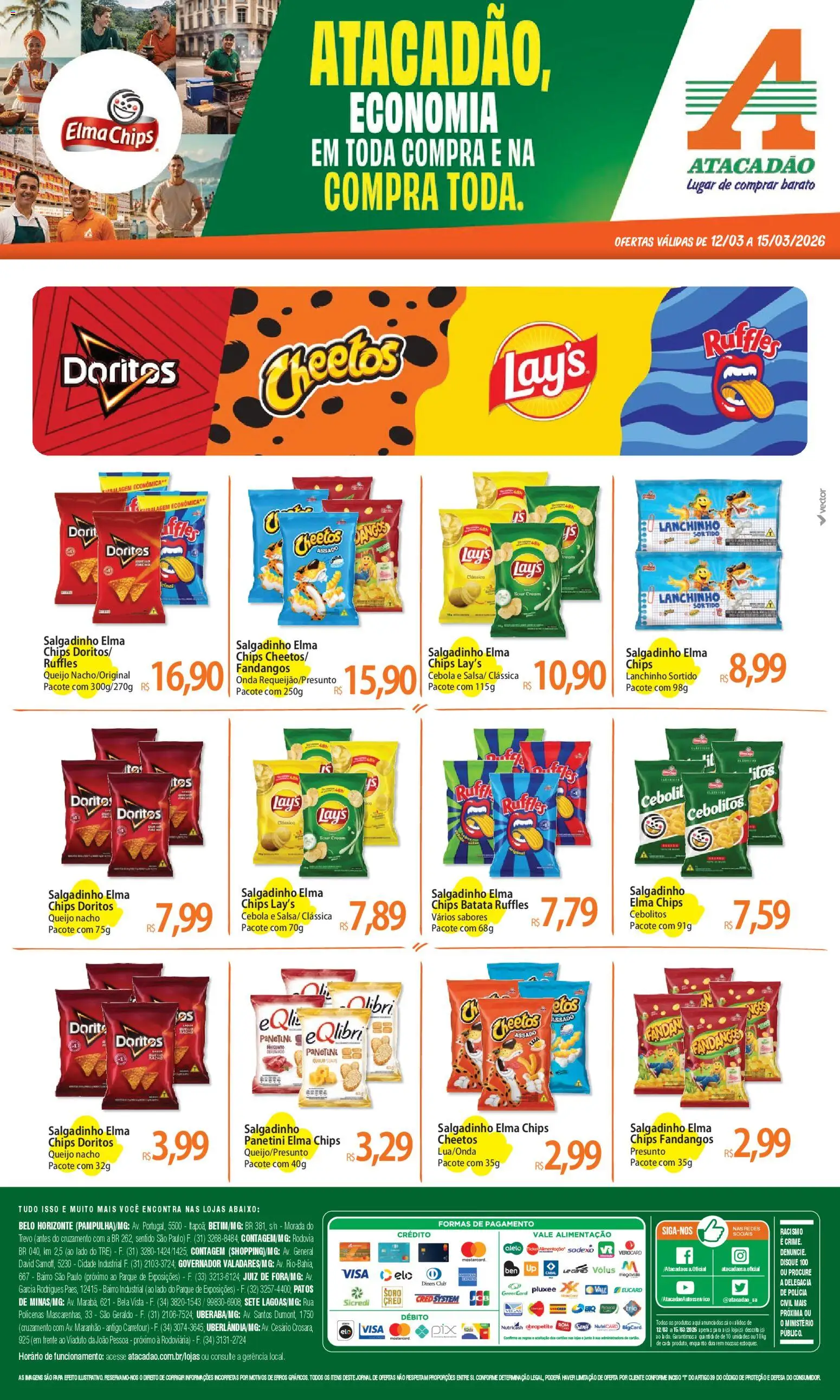 Pré-Visualização do folheto "Atacadão ofertas - MG" da loja Atacadão válido a partir de 12/03/2026 - Pá, Queijo, Cheetos, Batata, Elma Chips, Cebola, Presunto