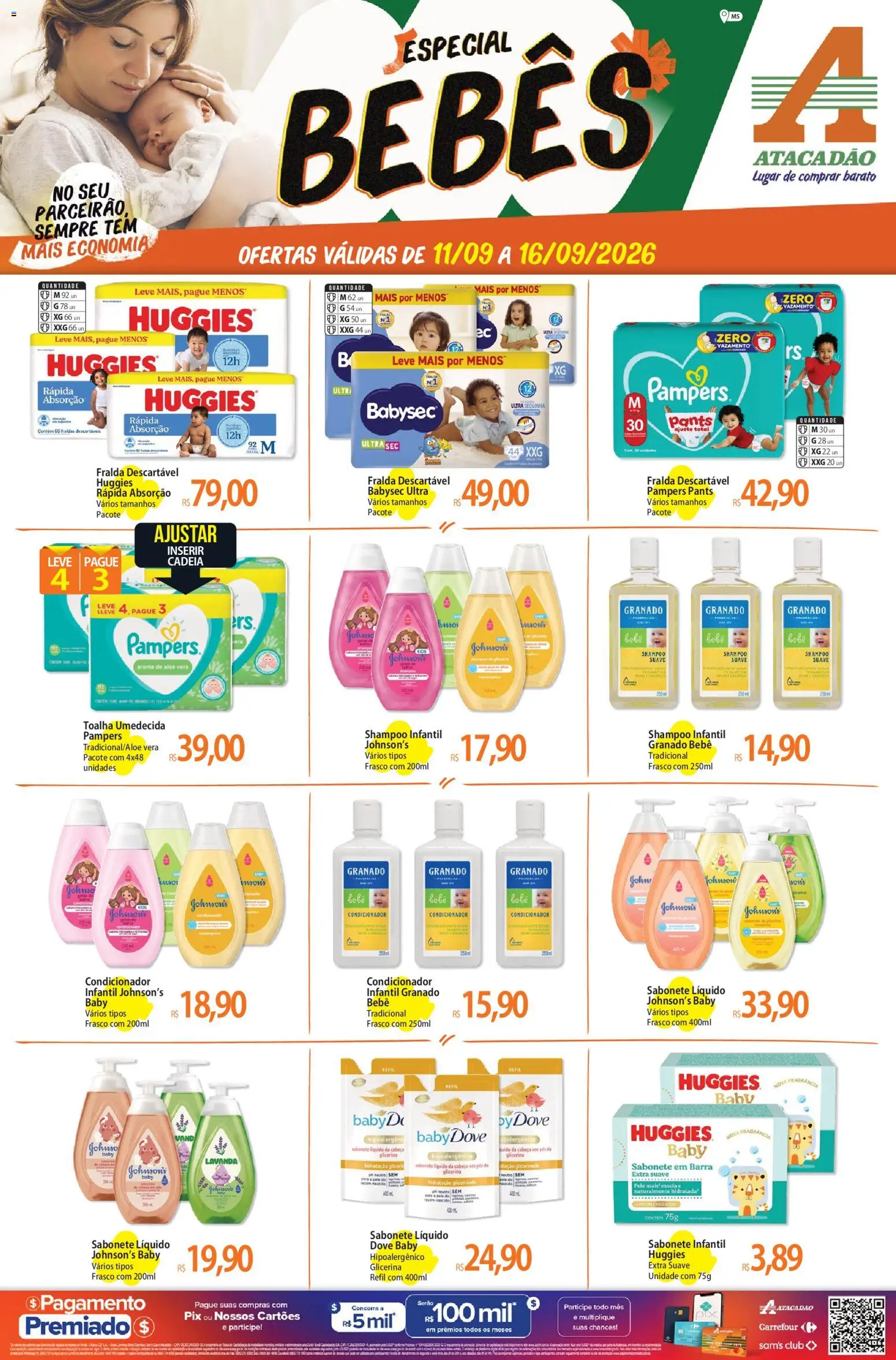 Pré-Visualização do folheto "Atacadão ofertas - MS" da loja Atacadão válido a partir de 11/09/2026 - Shampoo, Fraldas, Sabonete, Sabonete líquido, Pampers, Dove, Aloe Vera, Fralda descartável huggies