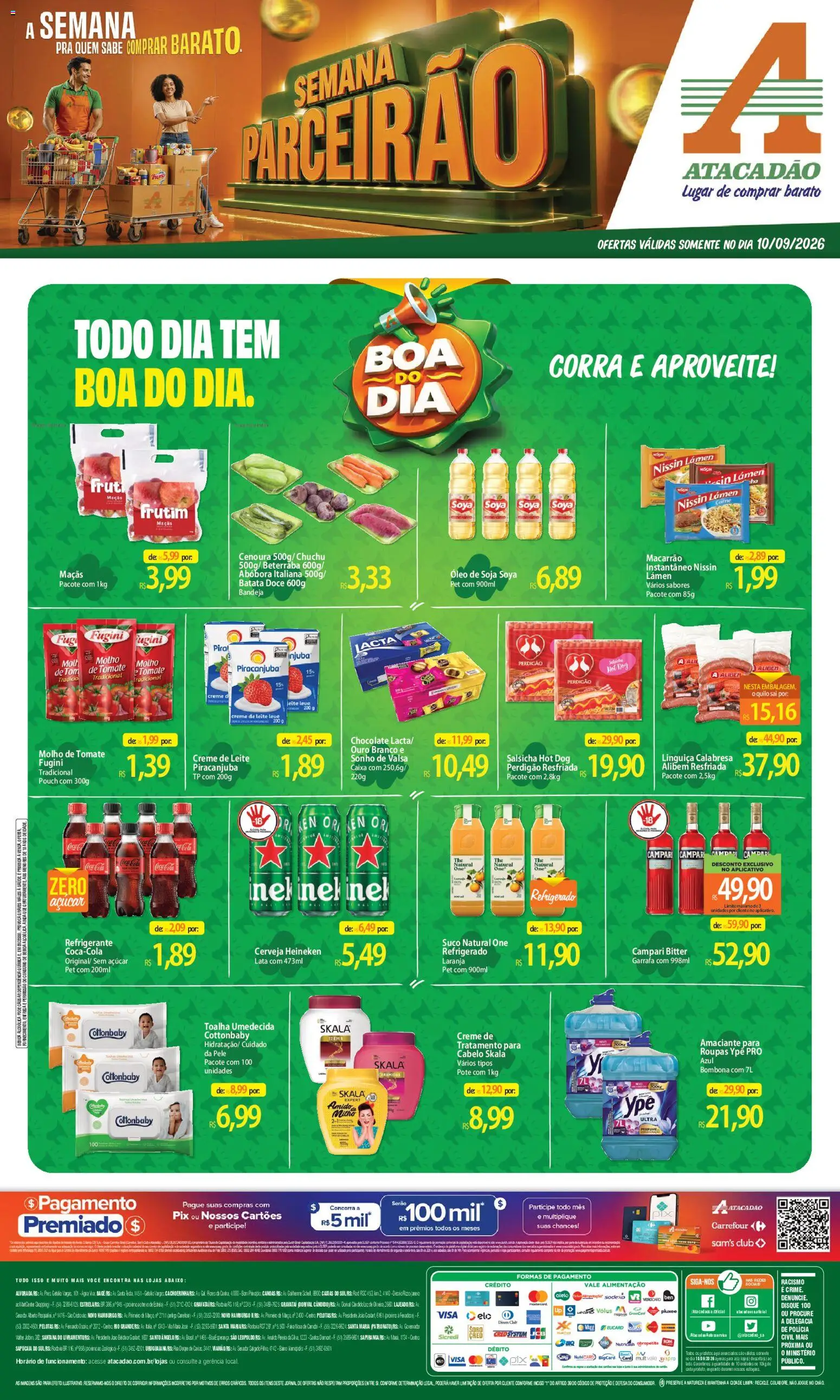 Pré-Visualização do folheto "Atacadão ofertas - RS" da loja Atacadão válido a partir de 10/09/2026 - Óleo, Chuchu, Cerveja Heineken, Soja, Tomate, Refrigerante, Suco natural, Toalha umedecida