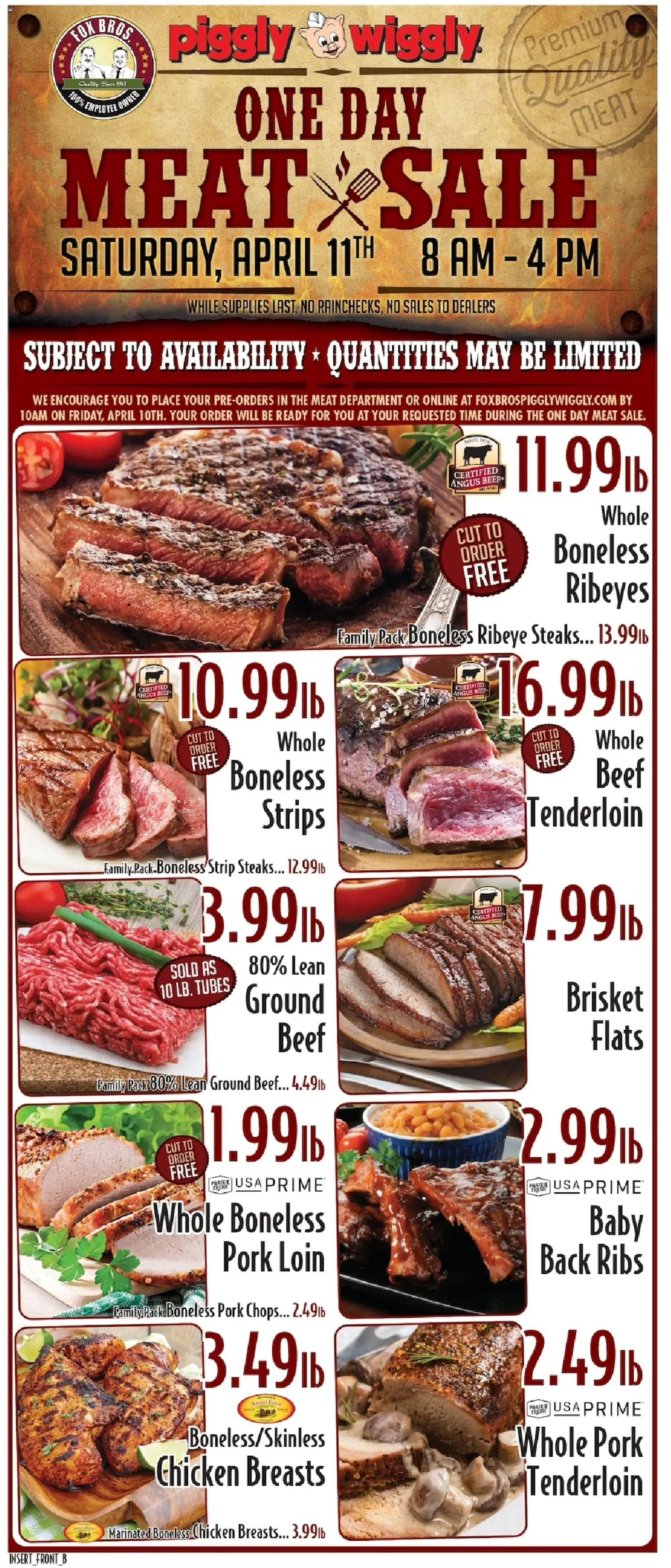 Ad Preview of Piggly Wiggly Piggly Wiggly Weekly Ad from 04/08/2026 - Meat, Beef, Ground beef, Pork, Chicken breasts, Pork tenderloin, Pork loin, Chicken