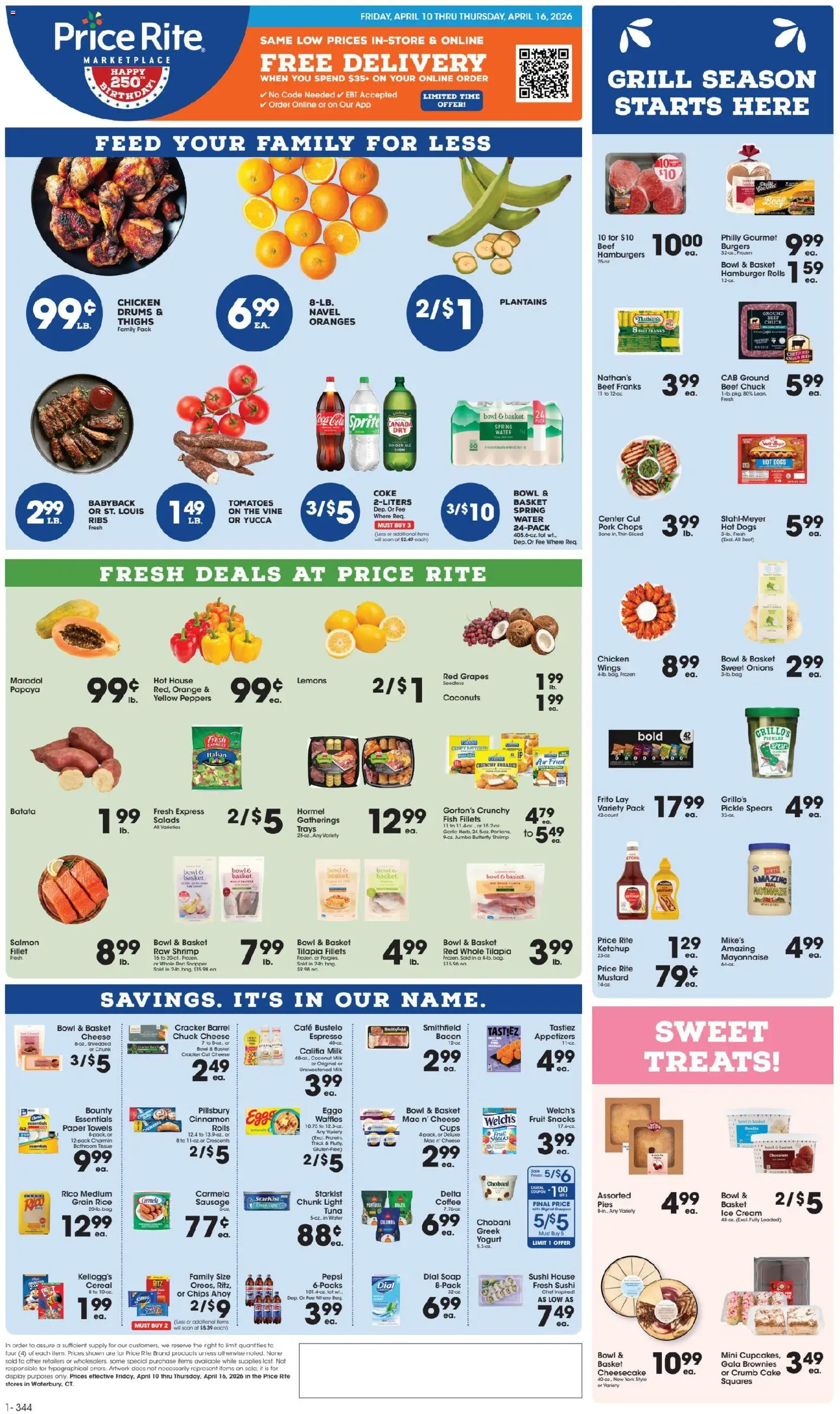 Ad Preview of Price Rite Price Rite Weekly Ad from 04/10/2026 - Oranges, Cereal, Rice, Liver, Coconut, Basket, Ketchup, Mayonnaise