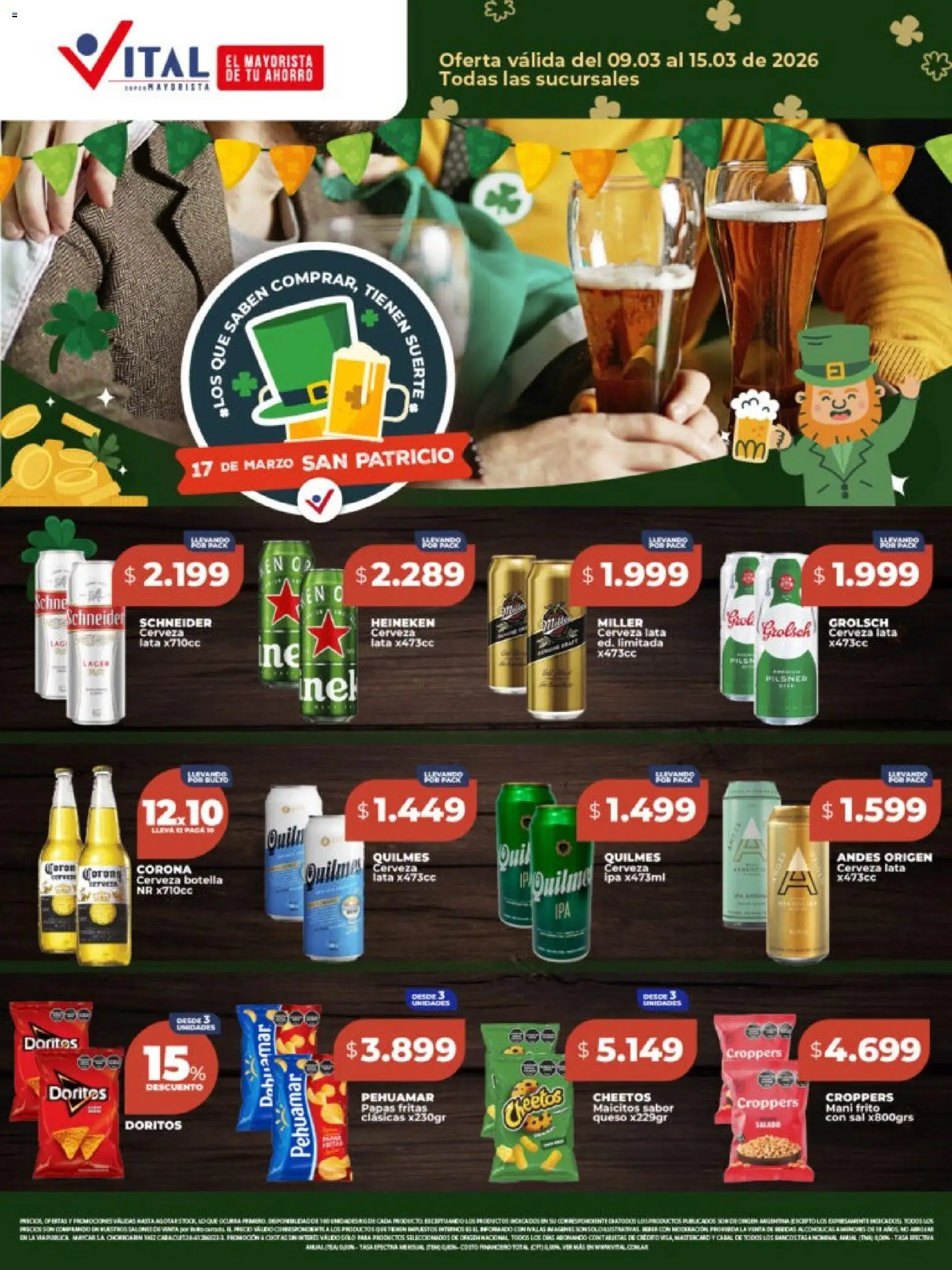 Vista previa del folleto de la tienda Vital válido desde el 09/03/2026 - Papas, Cerveza, Queso, Papas fritas, Heineken, Sal, Mani, Botella