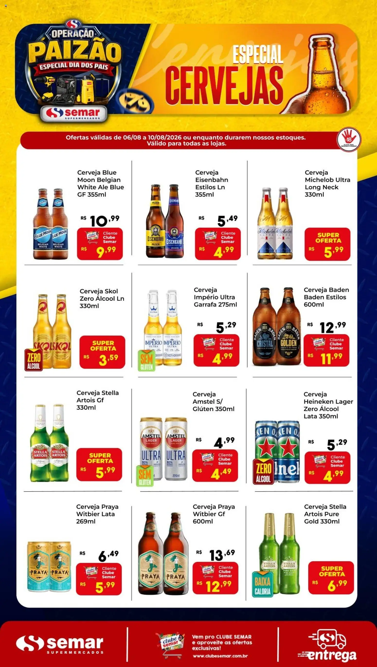 Pré-Visualização do folheto "Semar Supermercado ofertas Cervejas" da loja Semar Supermercado válido a partir de 06/08/2026