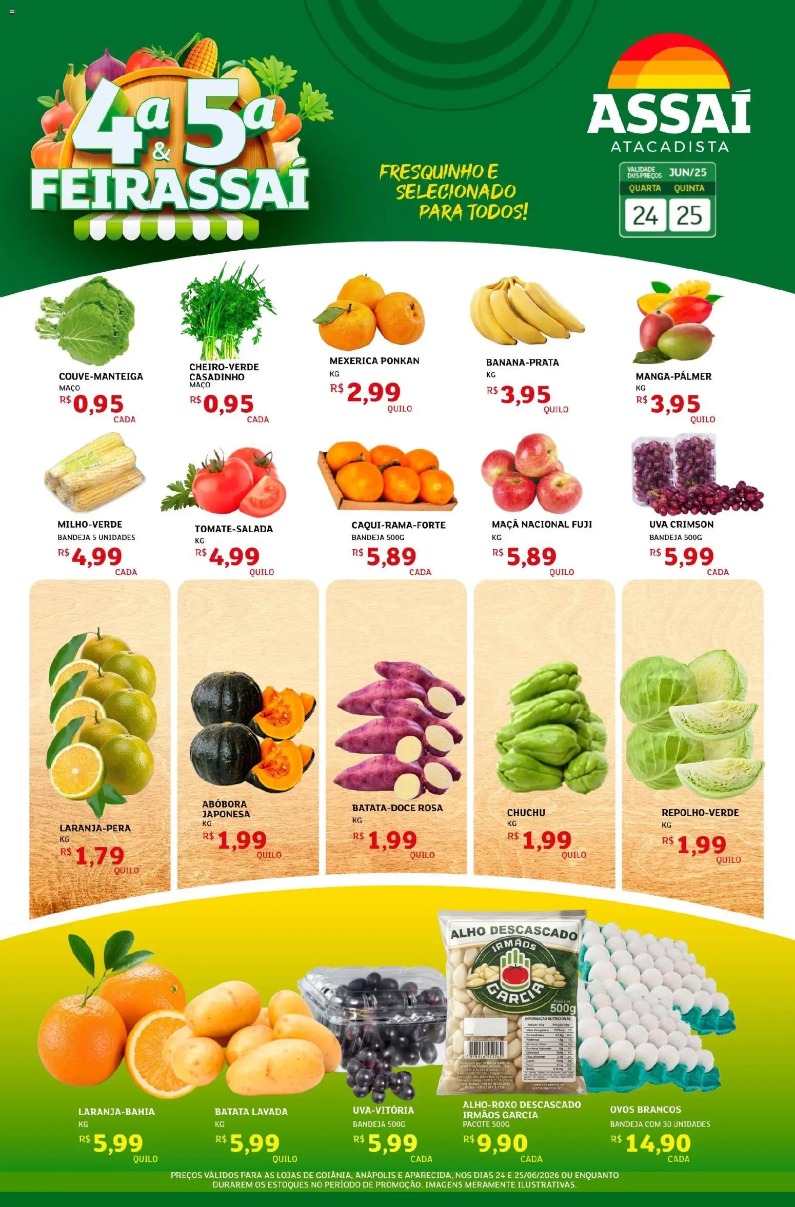 Pré-Visualização do folheto "Assaí Atacadista ofertas - GO" da loja Assaí Atacadista válido a partir de 24/06/2026 - Portão, Uva, Chuchu, Abóbora, Batata, Mexerica, Bandeja, Alho
