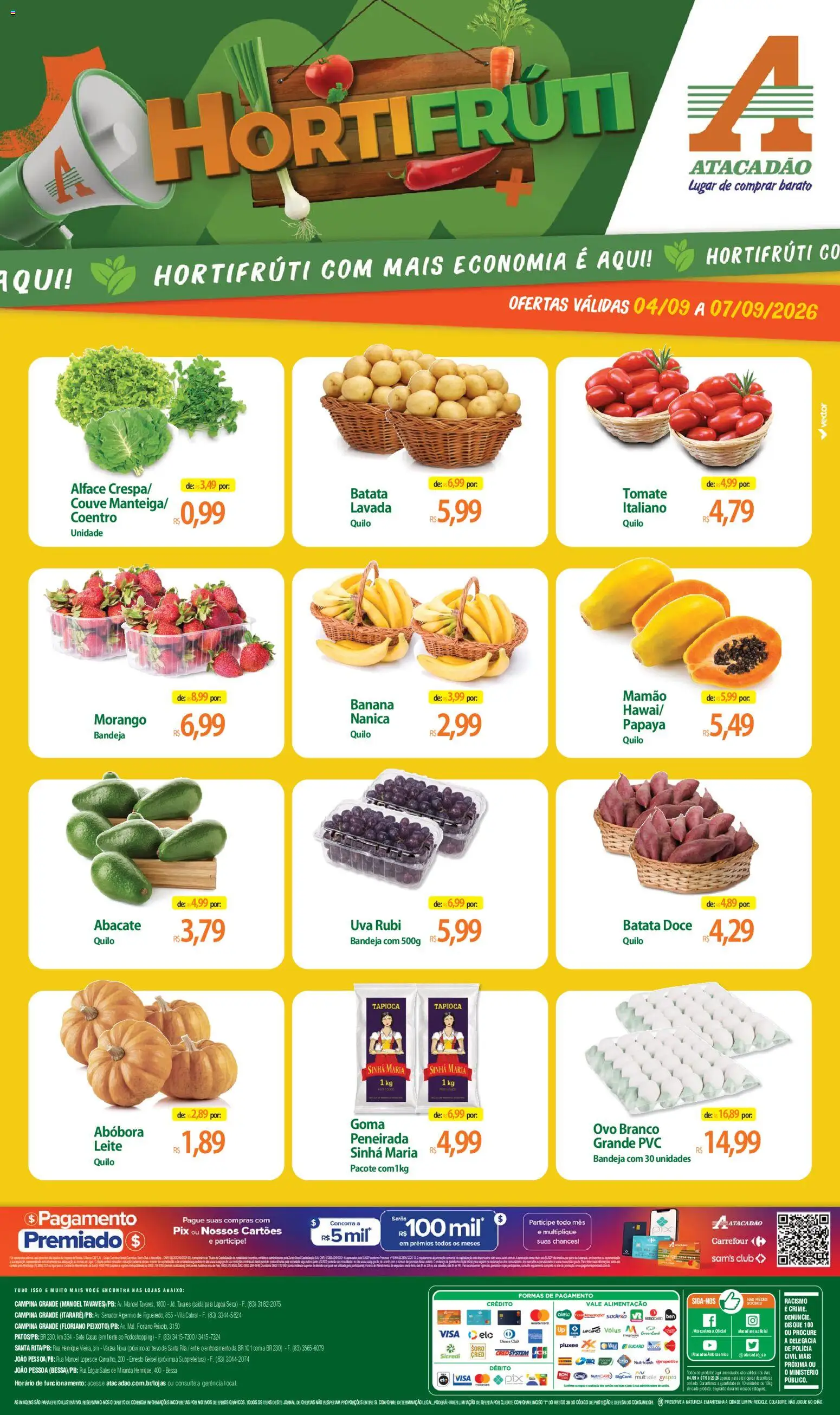 Pré-Visualização do folheto "Atacadão ofertas - PB" da loja Atacadão válido a partir de 04/09/2026 - Tapioca, Abóbora, Leite, Doce, Couve, Alface, Bandeja, Mamão