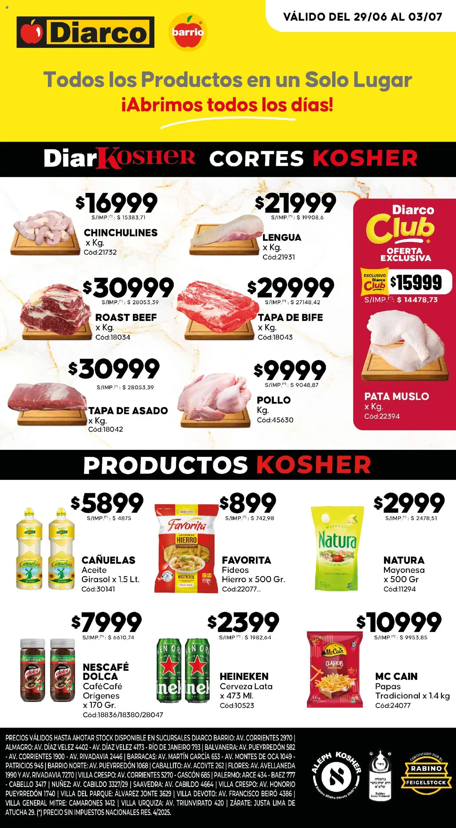Vista previa del folleto de la tienda Diarco válido desde el 29/06/2026 - Flores, Papas, Fideos, Heineken, Chinchulines, Jugo, Bife, Mayonesa