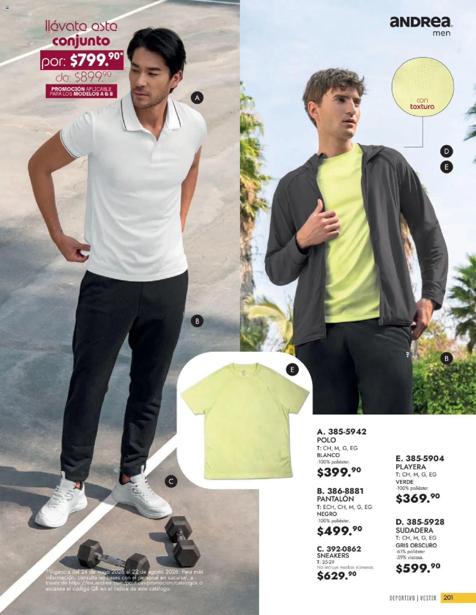 Vista previa las ofertas de la tienda Andrea - Andrea catálogo Vestir Caballero desde el 24/05/2026 - Playera, Sudadera, Conjunto