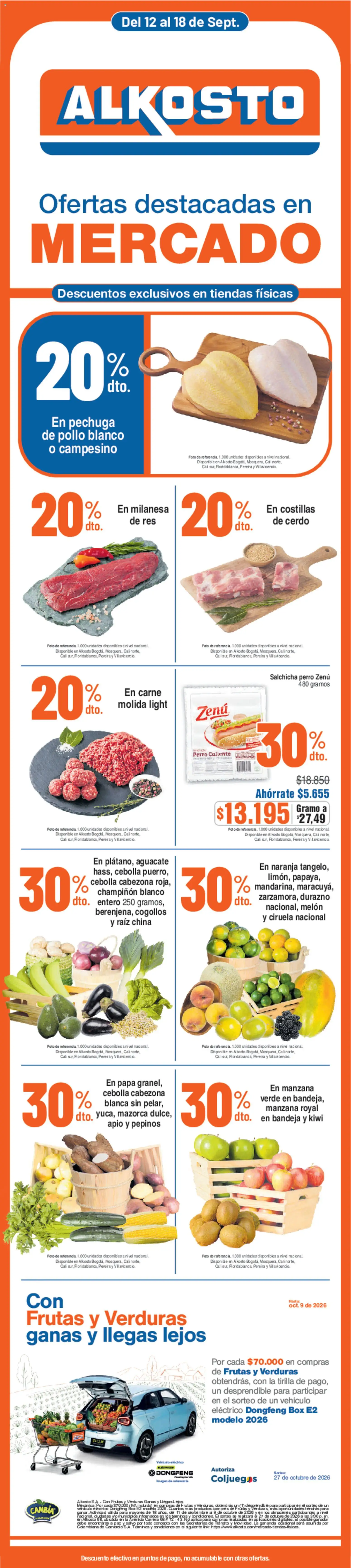  Vista previa del prospecto Alkosto offertas mercado del almacen Alkosto válida del 12/09/2026 al 18/09/2026 - Manzana, Aguacate, Apio, Cebolla, Milanesa, Carne molida, Bandeja, Costillas de res