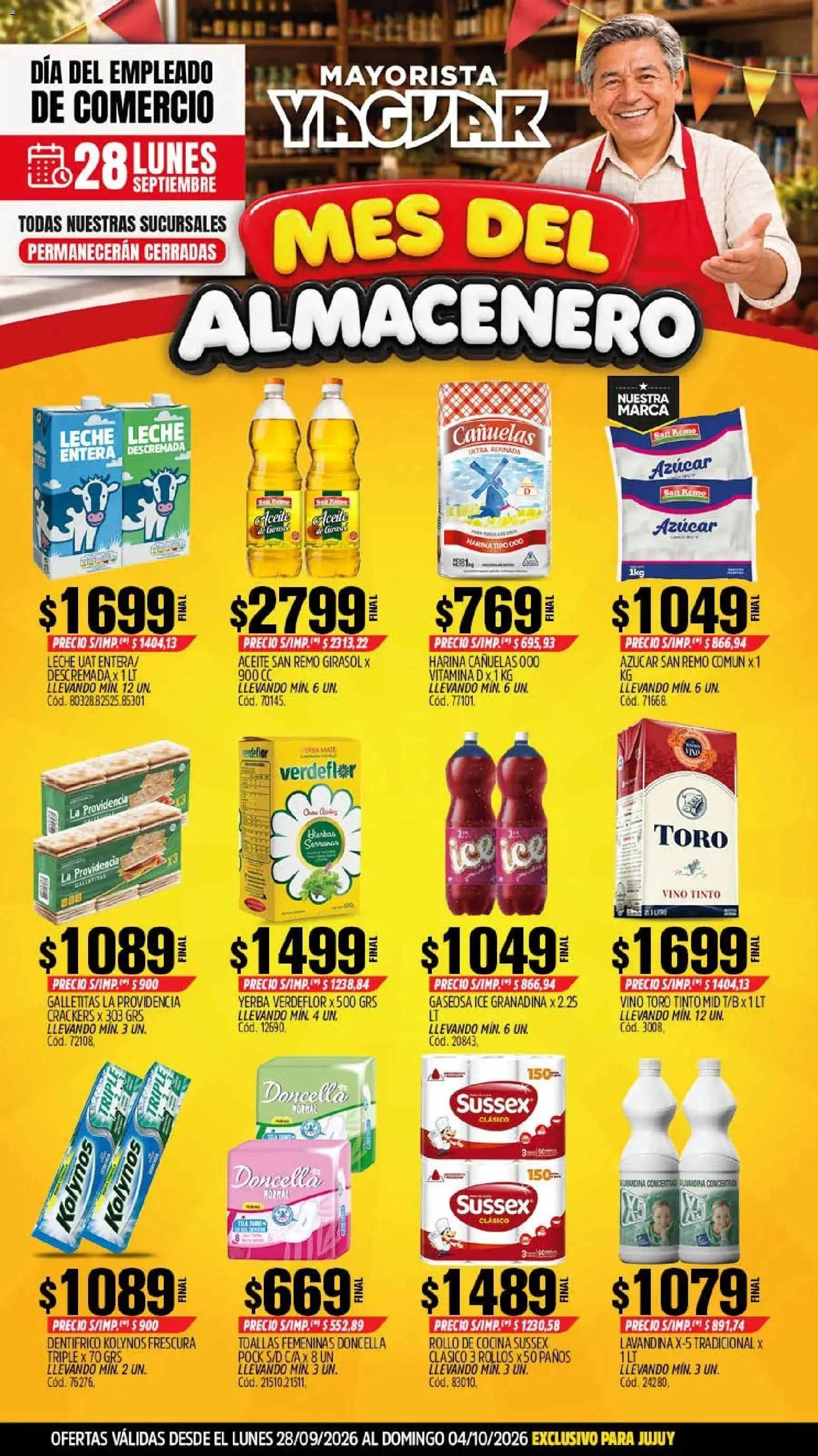 Vista previa del folleto de la tienda Yaguar válido desde el 28/09/2026 - Cocina, Vino, Galletitas, Azucar, Aceite, Leche, Vino tinto, Lavandina