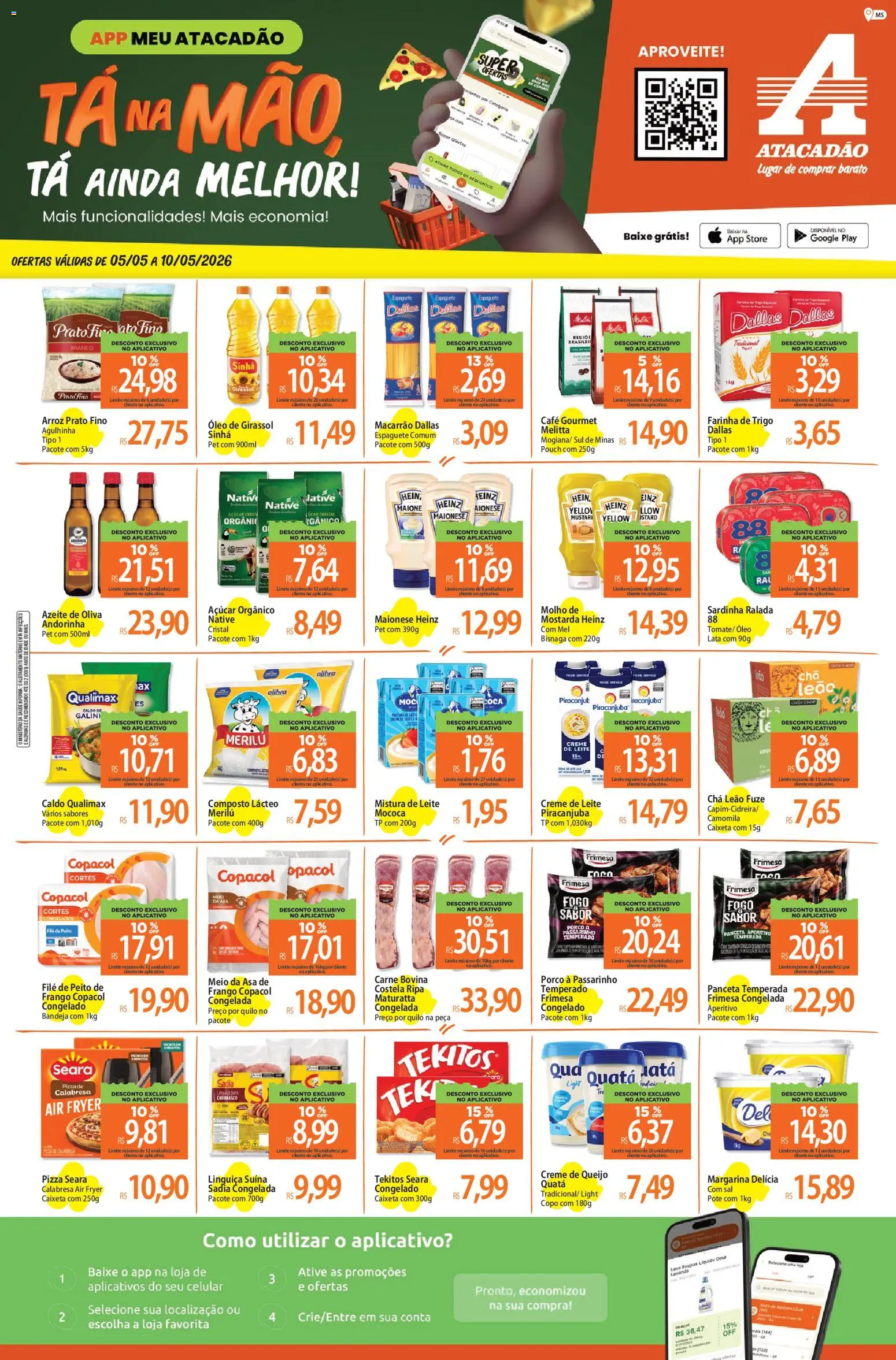Pré-Visualização do folheto "Atacadão ofertas - MS" da loja Atacadão válido a partir de 05/05/2026 - Pizza, Roupas, Queijo, Carne, Mel, Farinha de trigo, Linguiça, Carne bovina