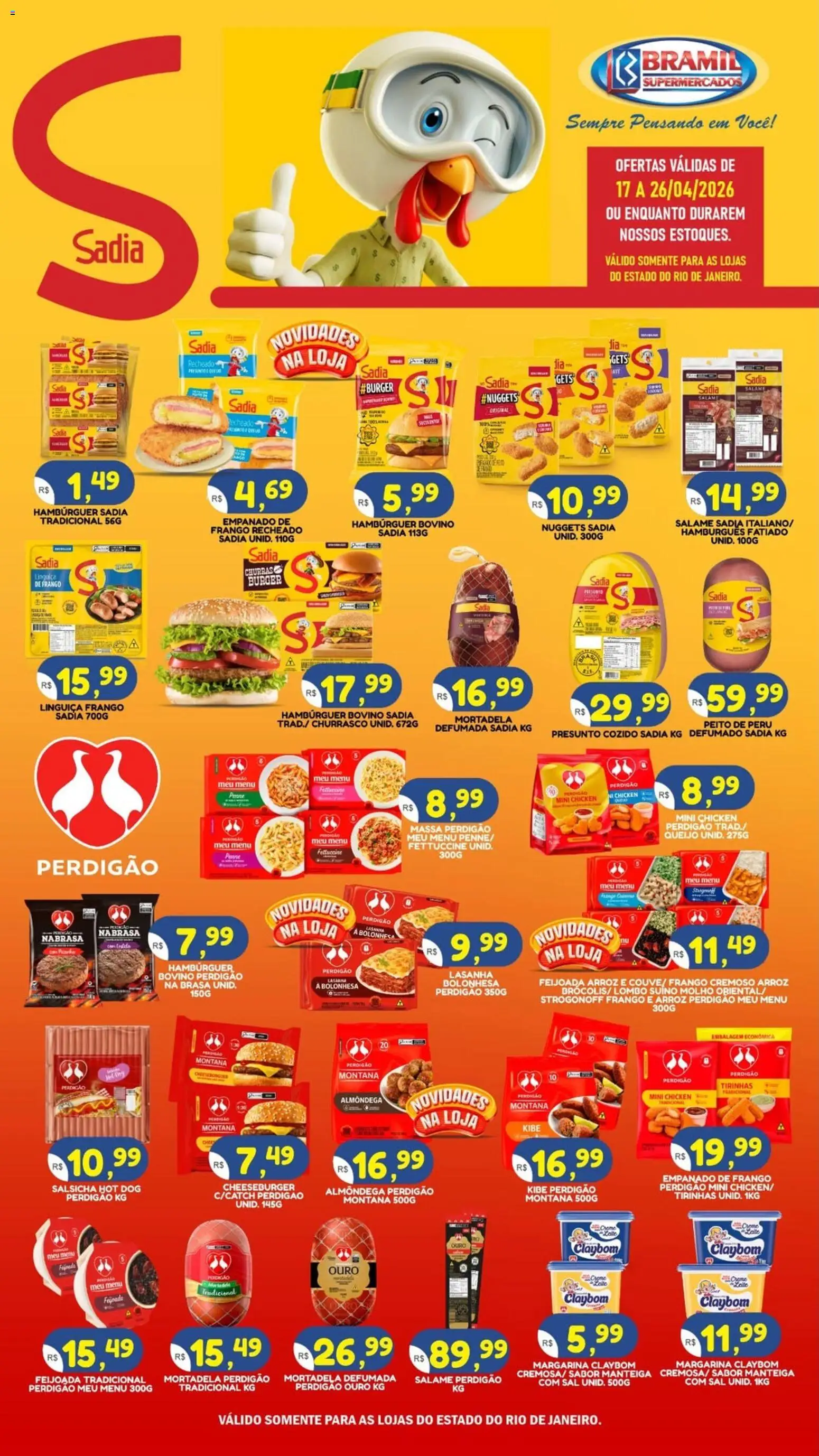 Pré-Visualização do folheto "Bramil Supermercados ofertas BRF" da loja Bramil Supermercados válido a partir de 17/04/2026 - Peru, Lasanha, Sal, Frango, Manteiga, Mortadela, Presunto, Peito de peru