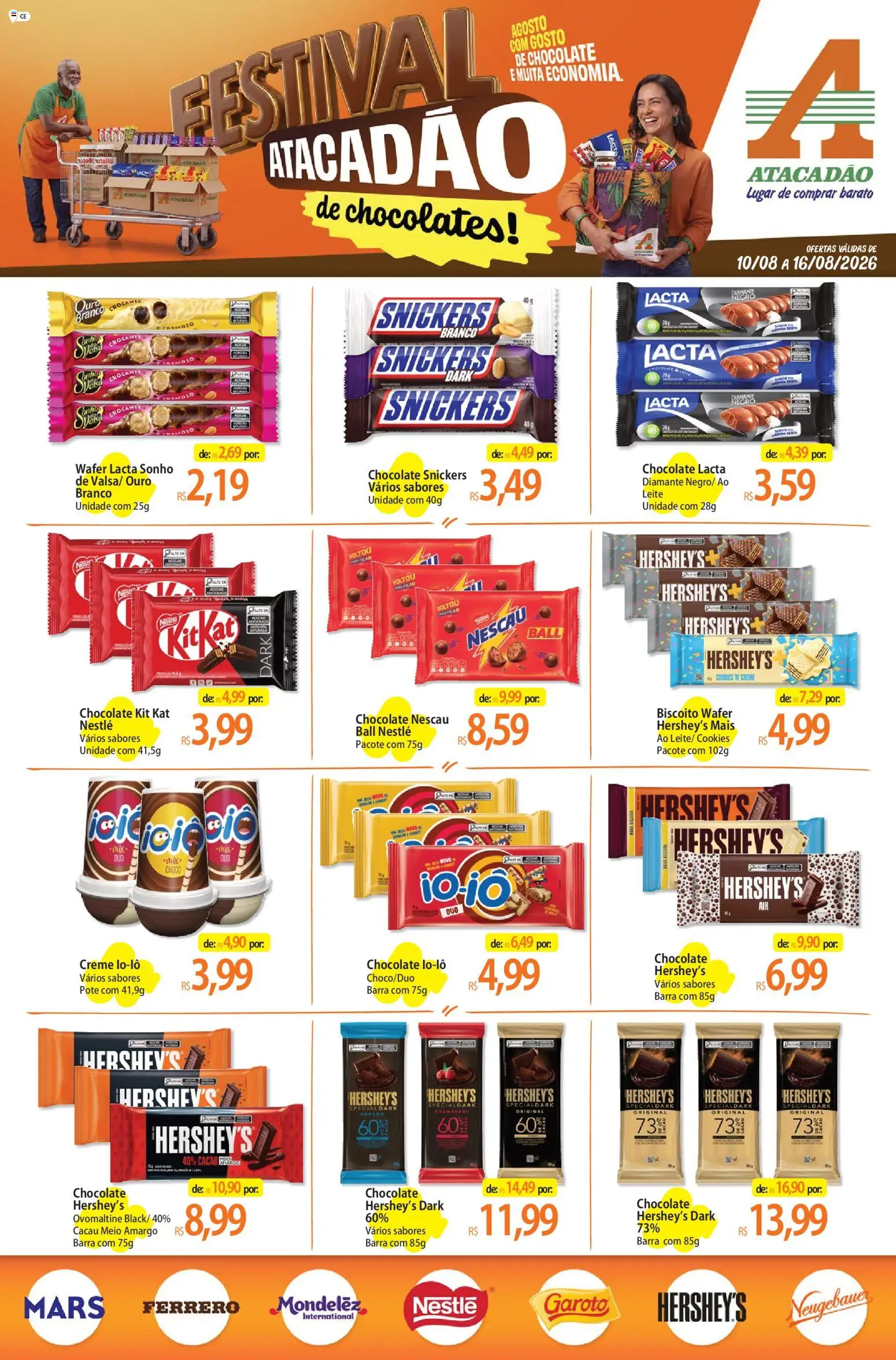 Pré-Visualização do folheto "Atacadão ofertas - CE" da loja Atacadão válido a partir de 11/08/2026 - Chocolate, Cookies, Cranberry, Sonho, Leite, Kit Kat, Nescau, Chocolate Snickers