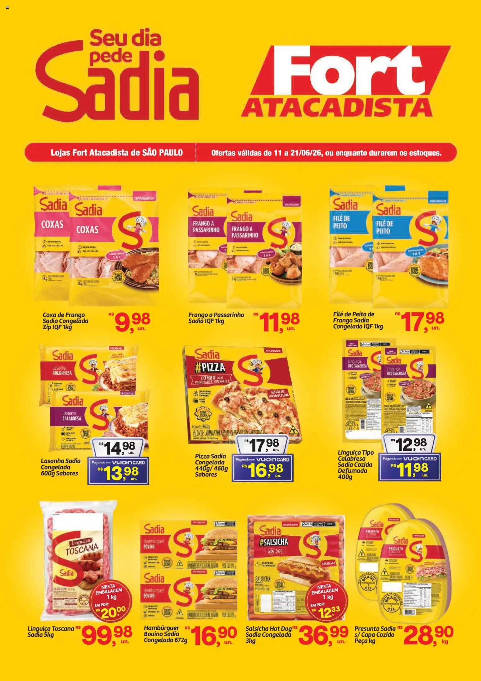 Pré-Visualização do folheto "Fort Atacadista ofertas BRF" da loja Fort Atacadista válido a partir de 11/06/2026 - Pizza, Hambúrguer, Lasanha, Frango, Requeijão, Linguiça, Presunto, Lombo
