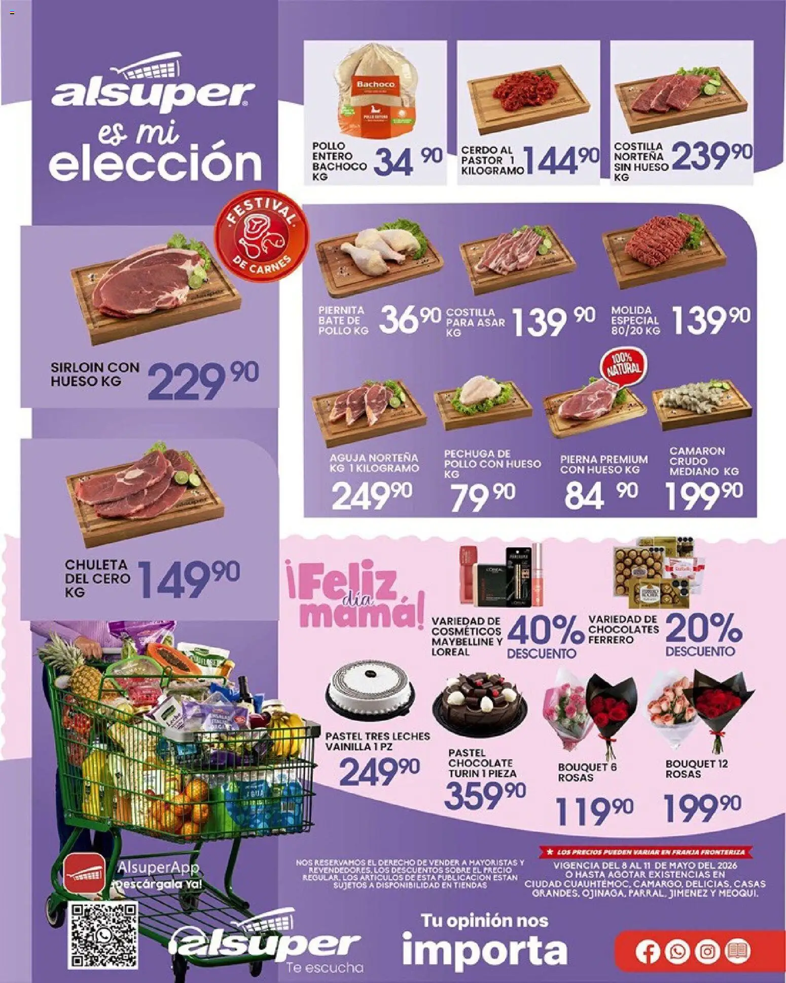 Vista previa las ofertas de la tienda Alsuper - Alsuper folleto Casas Grandes desde el 08/05/2026 - Chocolate, Pollo, Té, Pastel, Vainilla, Cerdo, Sobre, Steak