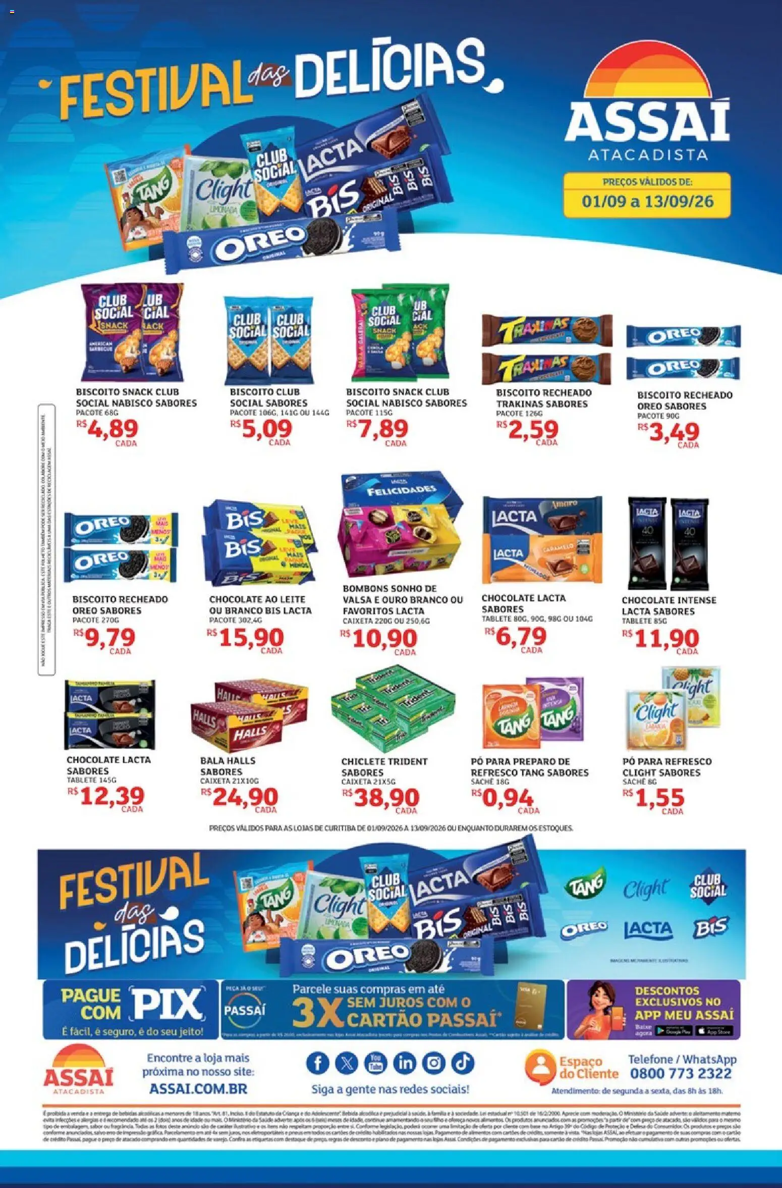 Pré-Visualização do folheto "Assaí Atacadista ofertas - PR" da loja Assaí Atacadista válido a partir de 01/09/2026 - Telefone, Chocolate, Sonho, Bala, Chiclete, Pó, Biscoito recheado, Refresco