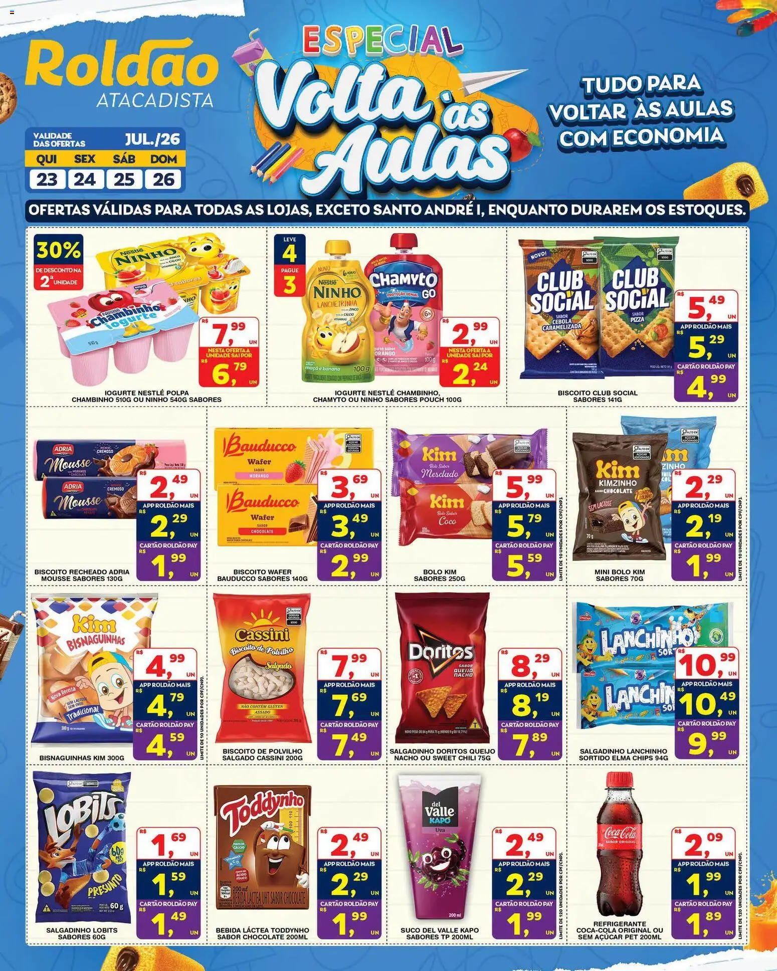 Pré-Visualização do folheto "Roldão ofertas Volta às aulas" da loja Roldão válido a partir de 23/07/2026 - Coco, Bolo, Iogurte, Ovos, Elma Chips, Cebola, Polvilho, Cálcio