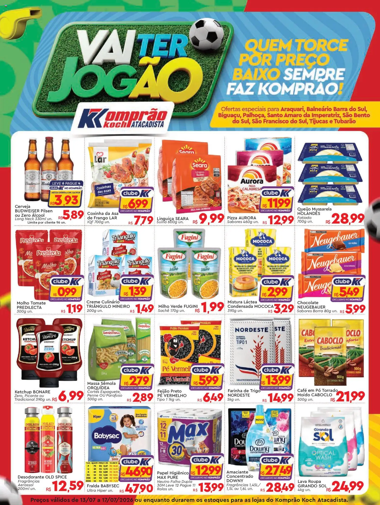 Pré-Visualização do folheto "Komprao Atacadista - Ofertas da semana" da loja Komprao Atacadista válido a partir de 13/07/2026 - Pizza, Chocolate, Orquídea, Feijão, Leite, Tomate, Farinha, Cabo