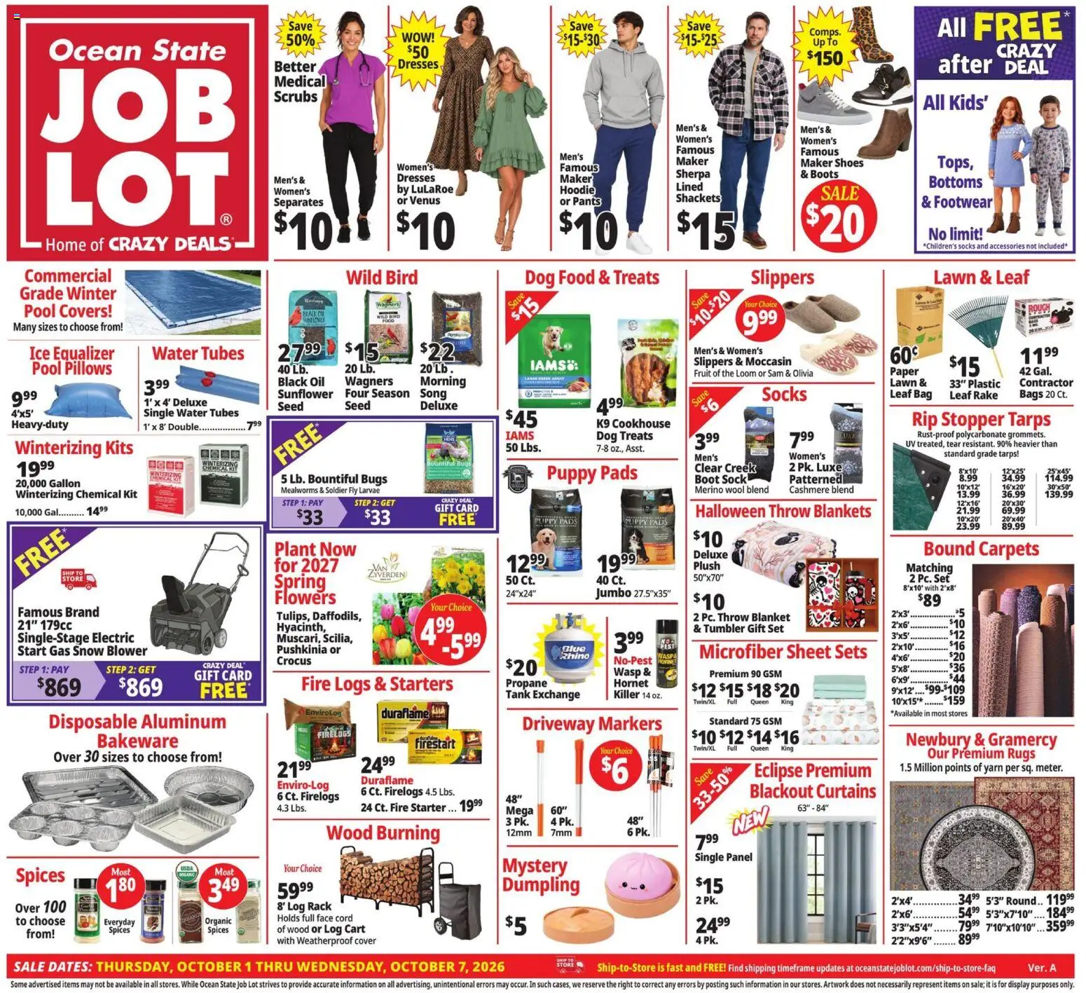 Ad Preview of Ocean State Job Lot Ocean State Job Lot Weekly Ad from 10/01/2026 - Water, Hoodie, Fruit, Dog Food, Yarn, Pants, Bag, Fire starter