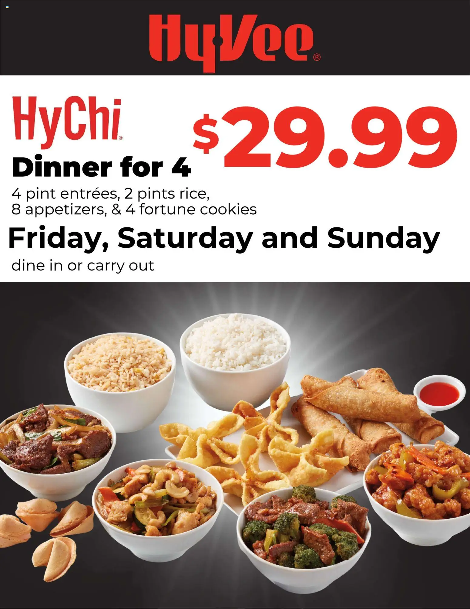 Ad Preview of HyVee HyVee HyChi Dinner for Four - Weekend Special from 03/13/2026