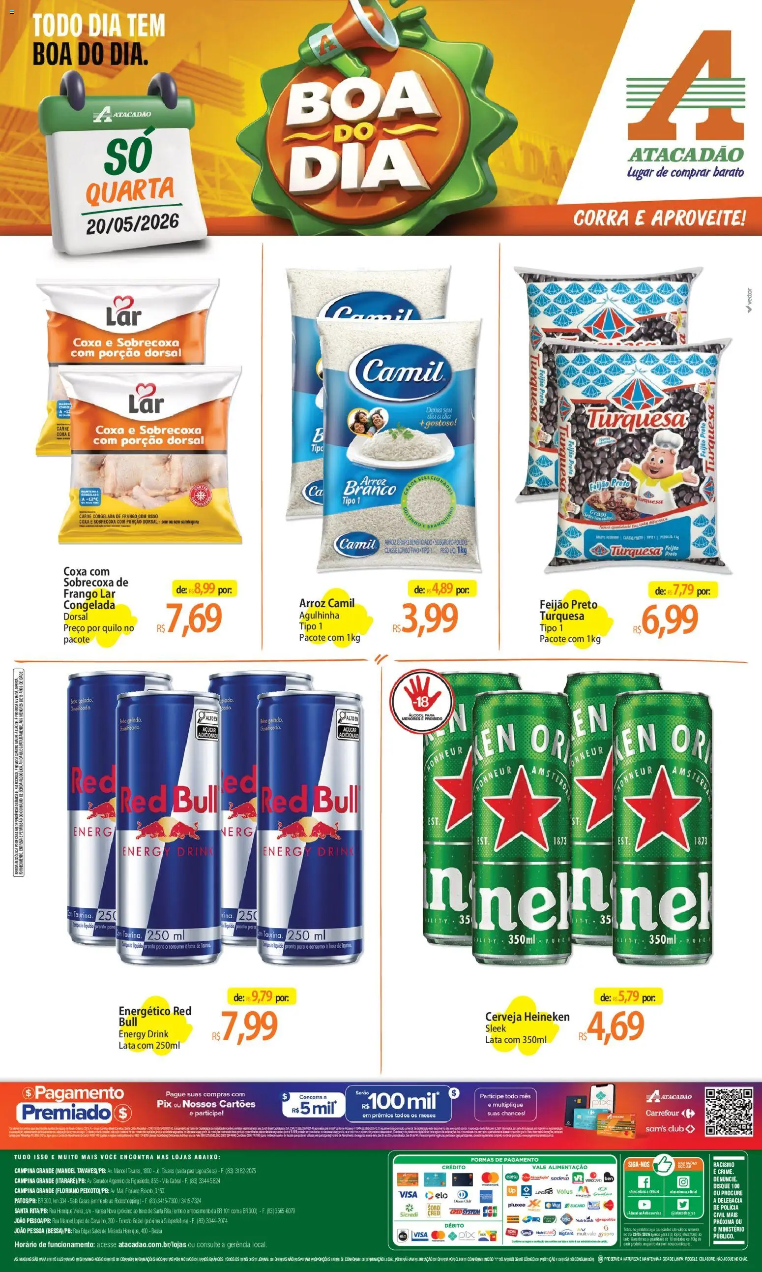 Pré-Visualização do folheto "Atacadão ofertas - PB" da loja Atacadão válido a partir de 20/05/2026 - Heineken, Arroz, Bebida, Álcool, Cerveja Heineken, Carne, Pó, Sobrecoxa de frango