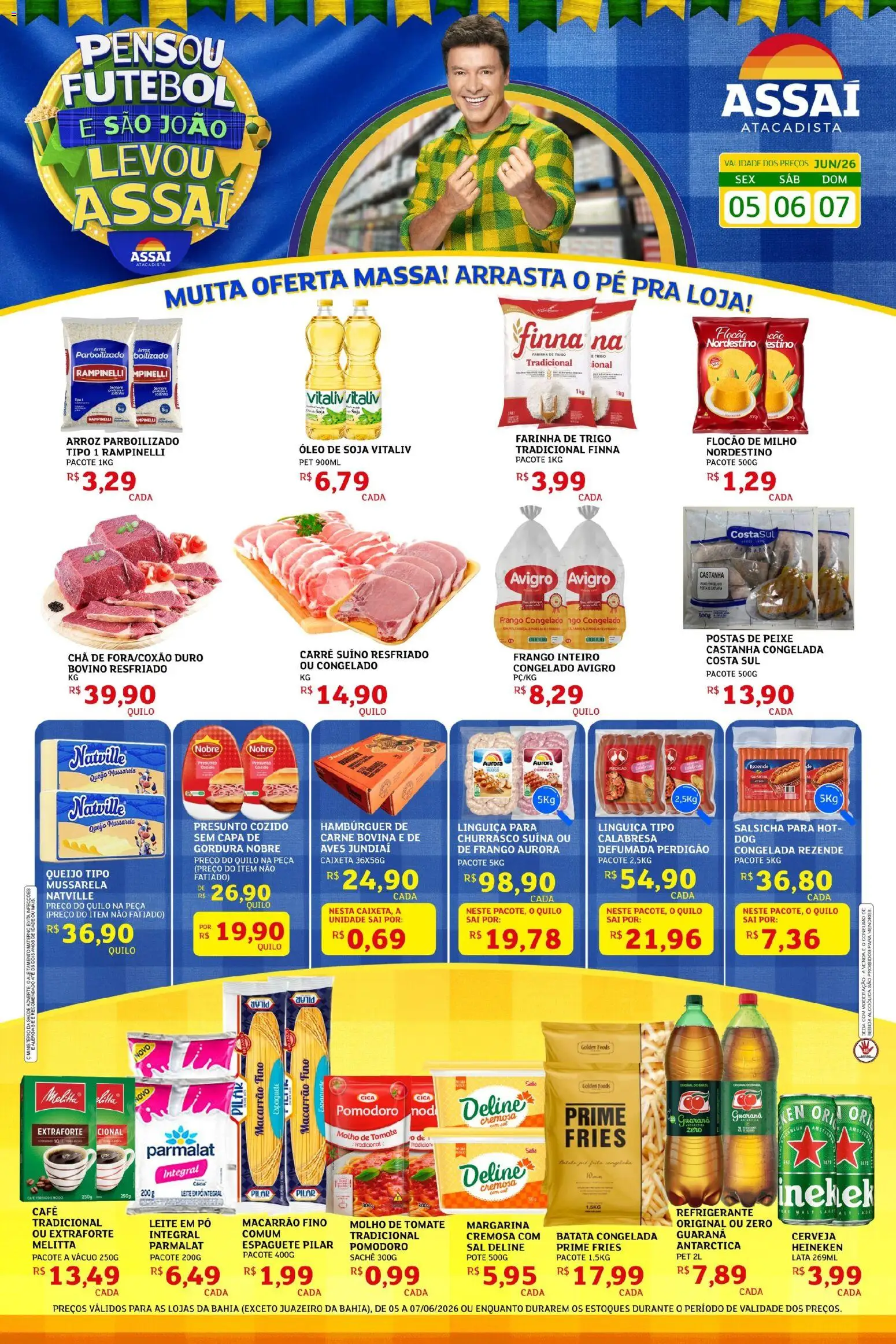 Pré-Visualização do folheto "Assaí Atacadista ofertas - BA" da loja Assaí Atacadista válido a partir de 04/06/2026 - Macarrão, Arroz, Frango, Tomate, Pó, Molho de tomate, Linguiça, Pasta