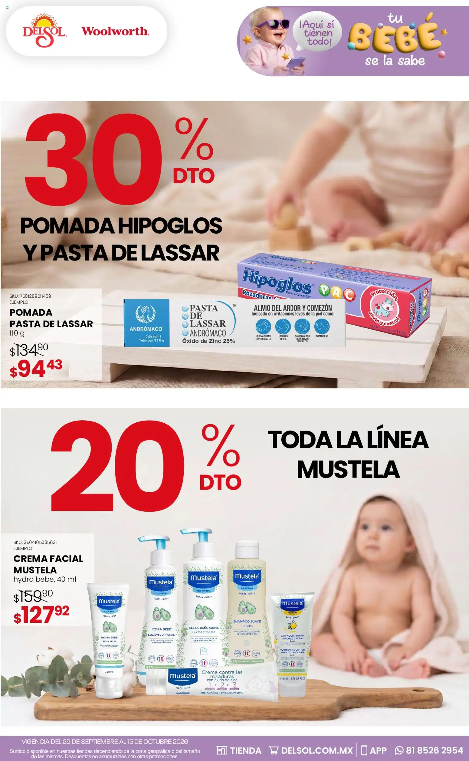 Vista previa las ofertas de la tienda Del Sol y Woolworth - Del Sol y Woolworth catálogo desde el 29/09/2026 - Baño, Pasta, Crema, Caja, Pomada, Loción, Crema facial, Loción corporal