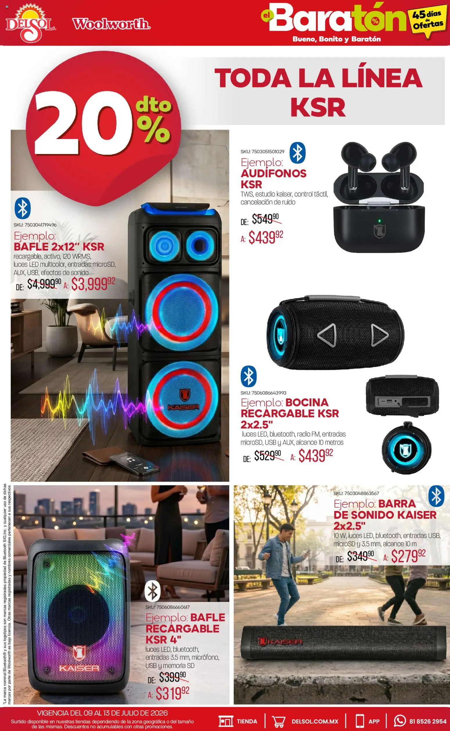 Vista previa las ofertas de la tienda Del Sol y Woolworth - Del Sol y Woolworth catálogo Bueno, Bonito y Baratón desde el 09/07/2026 - Radio, Audífonos, Bocina, Usb, Barra de sonido, Barra