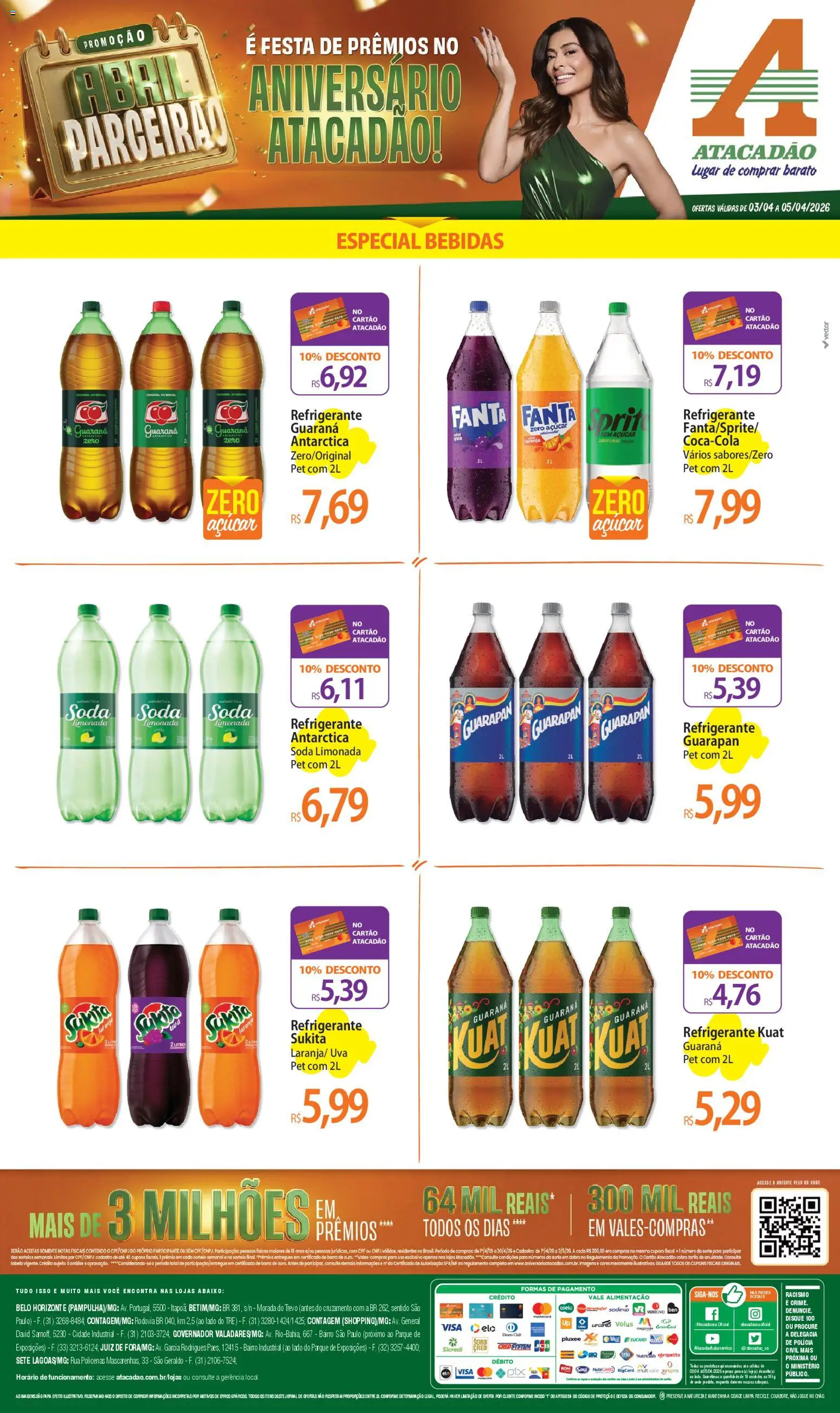 Pré-Visualização do folheto "Atacadão ofertas - MG" da loja Atacadão válido a partir de 03/04/2026 - Uva, Bebidas, Açúcar, Refrigerante, Pó, Guaraná, Lápis, Soda