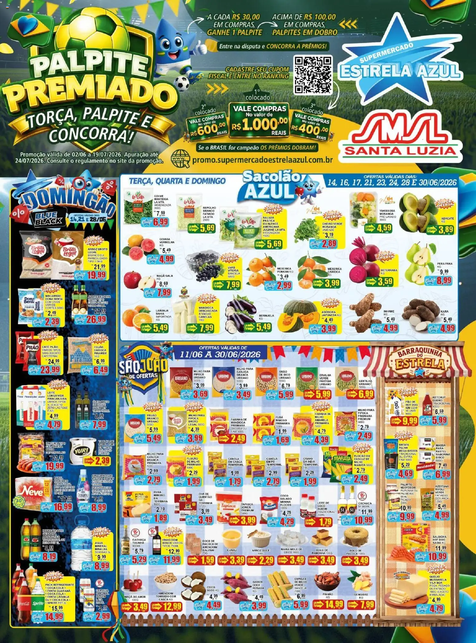 Pré-Visualização do folheto "Estrela Azul - Ofertas da semana" da loja Estrela Azul válido a partir de 11/06/2026 - Coco, Cerveja, Feijão, Abacate, Azeite de oliva, Papel higiênico, Cola, Ervilha