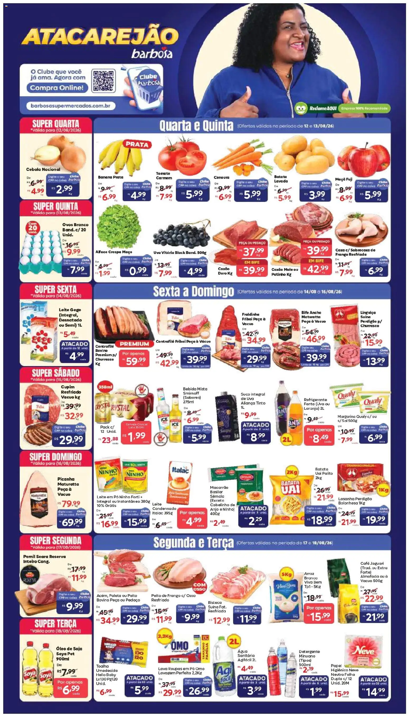 Pré-Visualização do folheto "Barbosa Supermercados ofertas Atacarejão" da loja Barbosa Supermercados válido a partir de 12/08/2026 - Cerveja, Frango, Soja, Alface, Leite em pó, Peito de frango, Fraldinha, Coxão mole