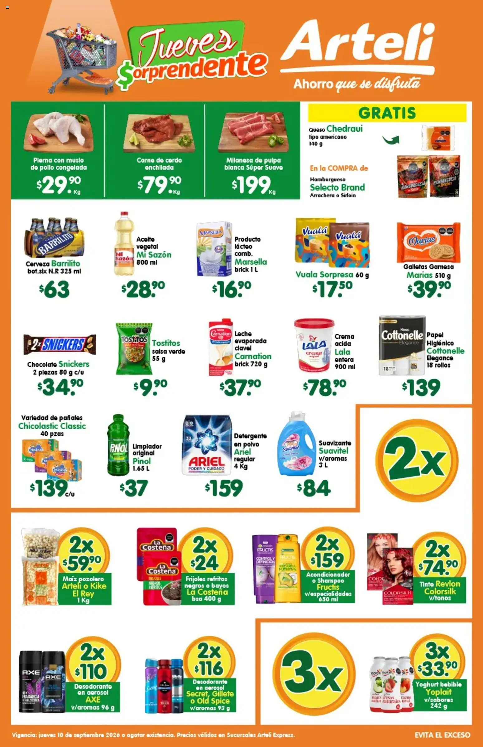 Vista previa las ofertas de la tienda Arteli - Arteli folleto Express desde el 10/09/2026 - Chocolate, Pollo, Cerveza, Desodorante, Cerdo, Pañales, Polvo, Carne de cerdo