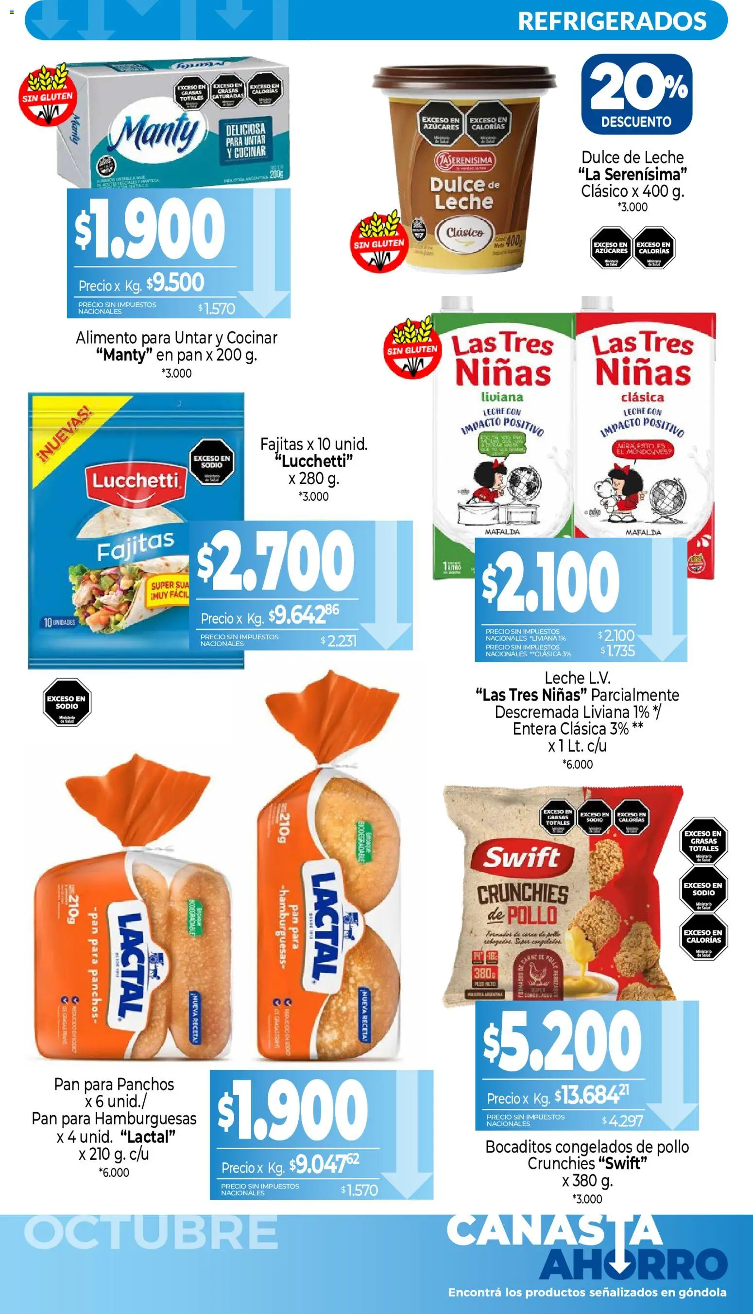 Vista previa del folleto de la tienda La Anonima válido desde el 01/10/2026 - Peso, Pollo, Dulce de leche, Pan, Carne, Leche, Dulce, Canasta