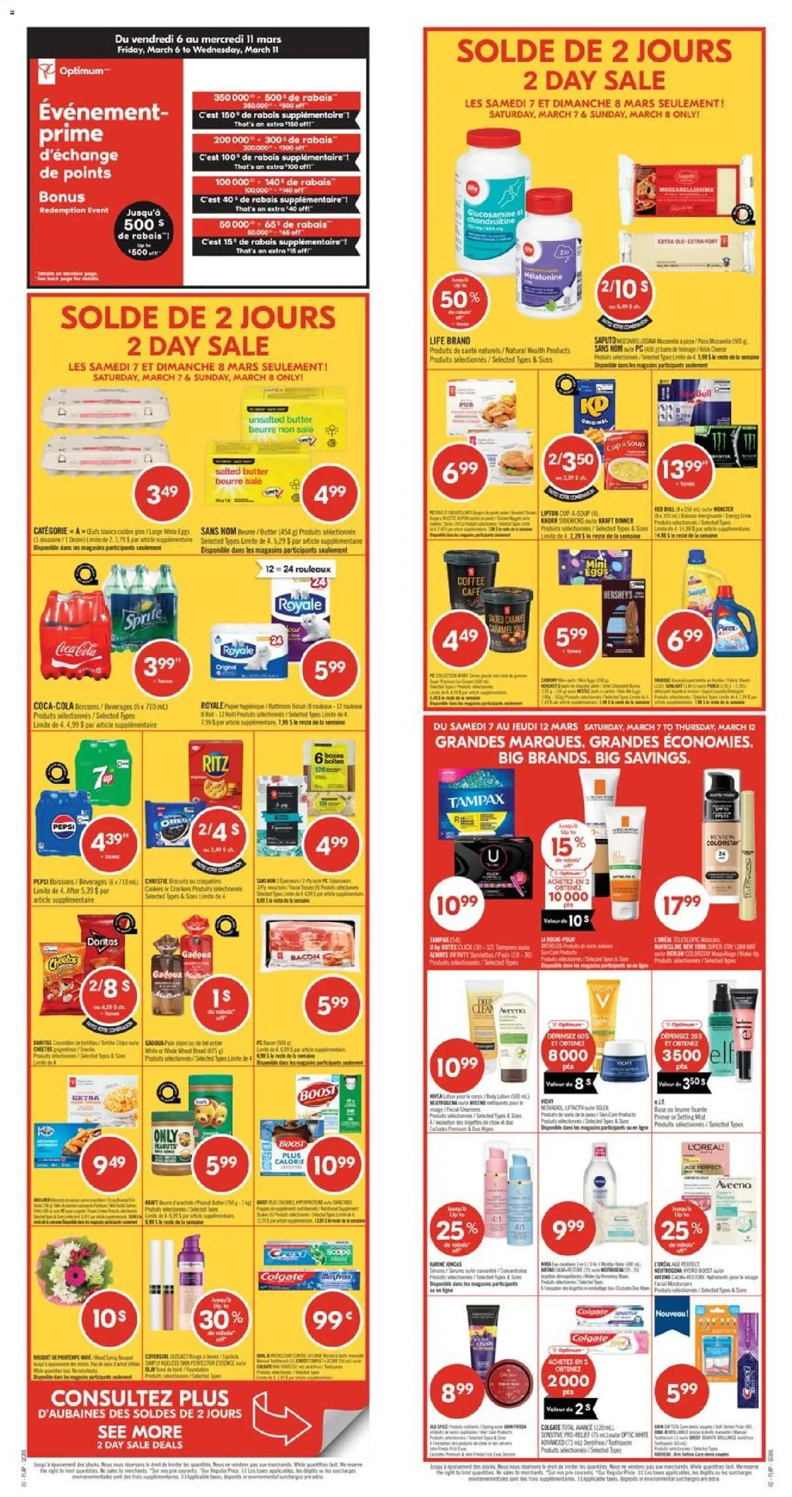 Preview of leaflet Pharmaprix weekly flyer / circulaire from shop Pharmaprix is valid from Mar 06, 2026 - Pots, Cheese, Snacks, Bacon, Tortillas, Peanut butter, Sprite, Toothpaste