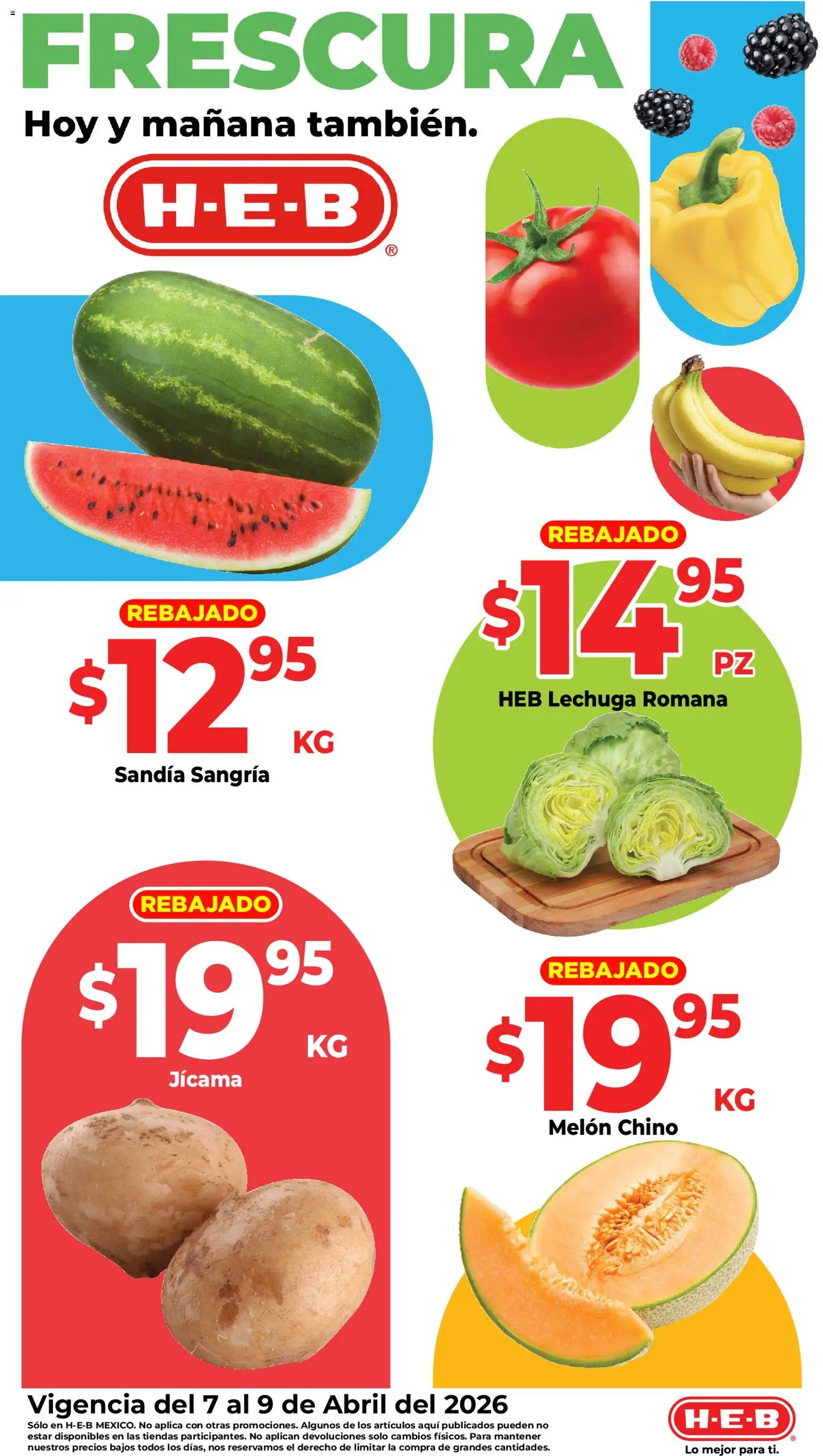 Vista previa las ofertas de la tienda H-E-B - H-E-B folleto Fruta y venduras desde el 07/04/2026 - Sandía, Lechuga, Lechuga romana, Melón