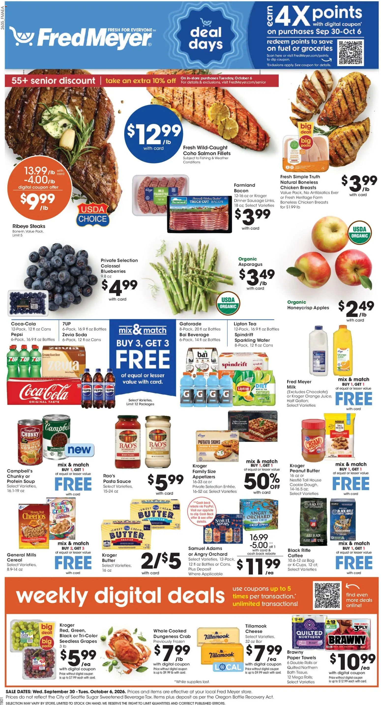 Ad Preview of Fred Meyer Fred Meyer Weekly Ad from 09/30/2026 - Groceries, Beer, Cheese, Milk, Blueberries, Asparagus, Grapes, Rifle