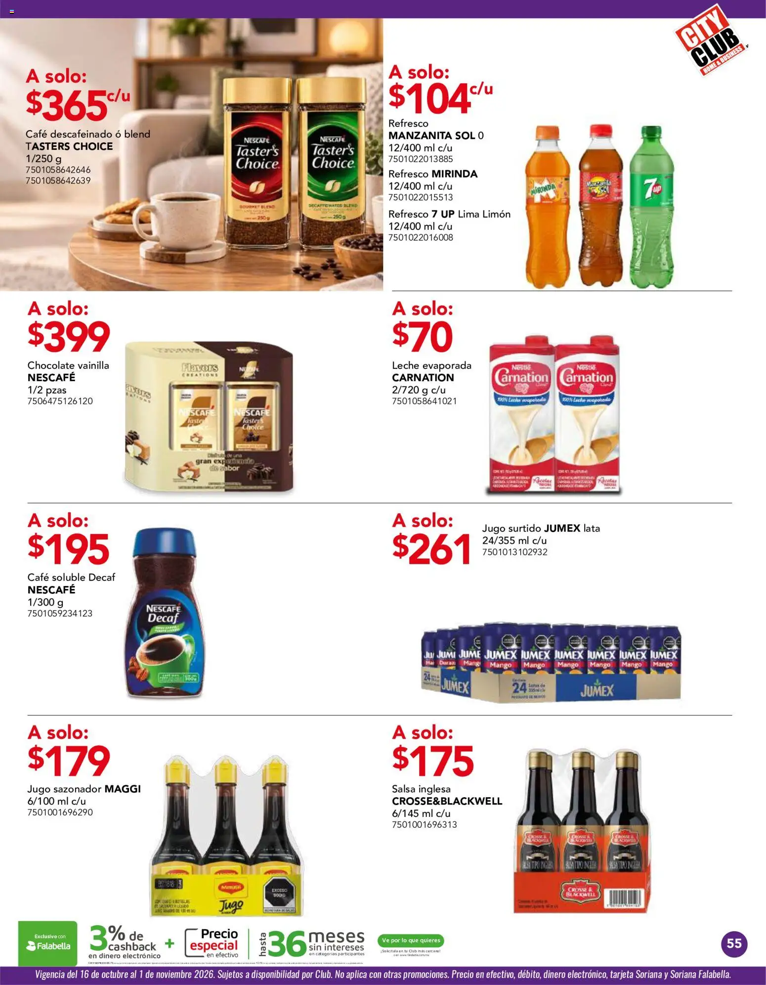 Vista previa las ofertas de la tienda City Club - City Club catálogo desde el 01/10/2026 - Café, Limón, Leche, Jugo, Lima, Refresco, Café soluble, Café descafeinado