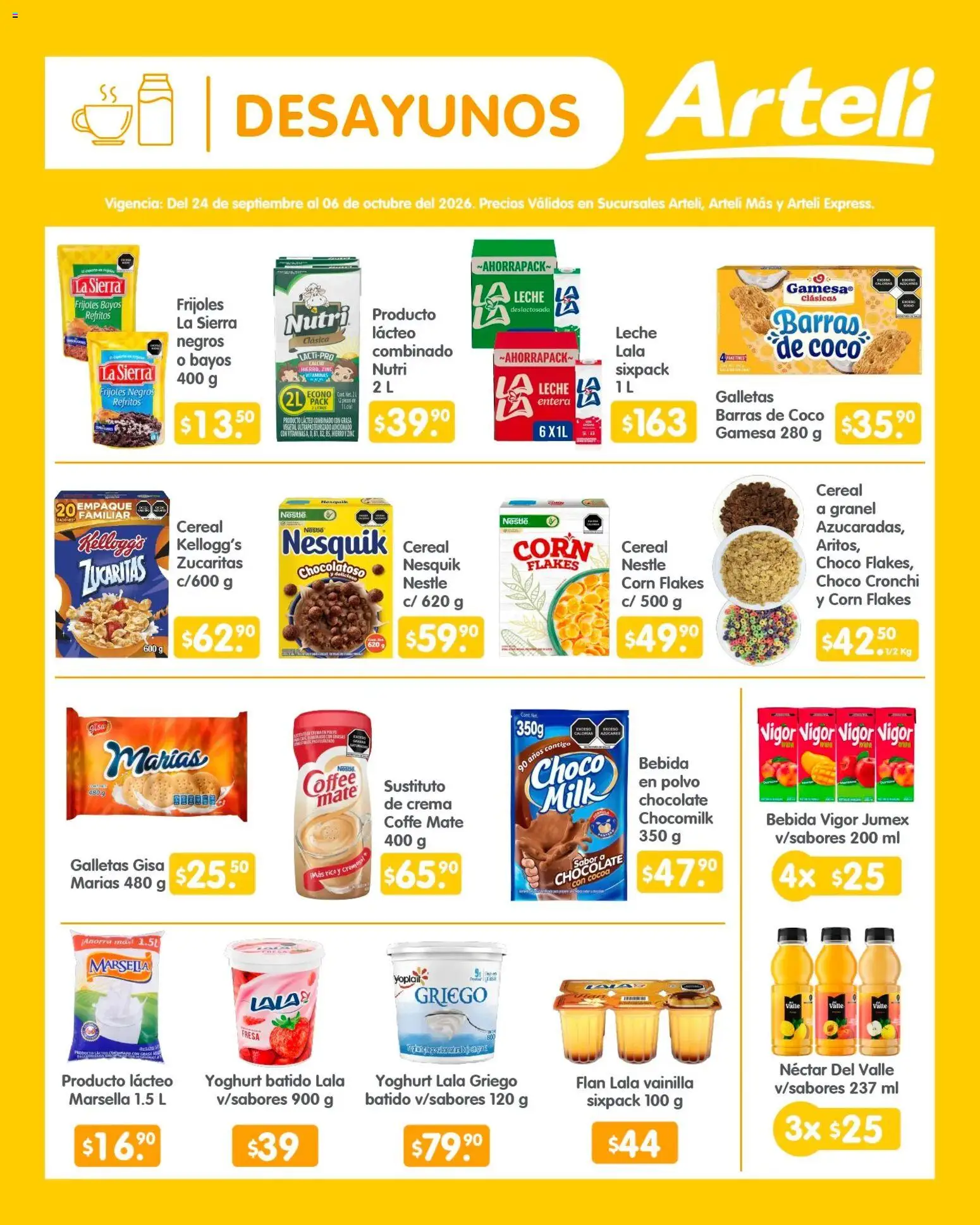 Vista previa las ofertas de la tienda Arteli - Arteli folleto Quincenal desde el 24/09/2026 - Chocolate, Fresa, Galletas, Leche, Crema, Vainilla, Sierra, Mate