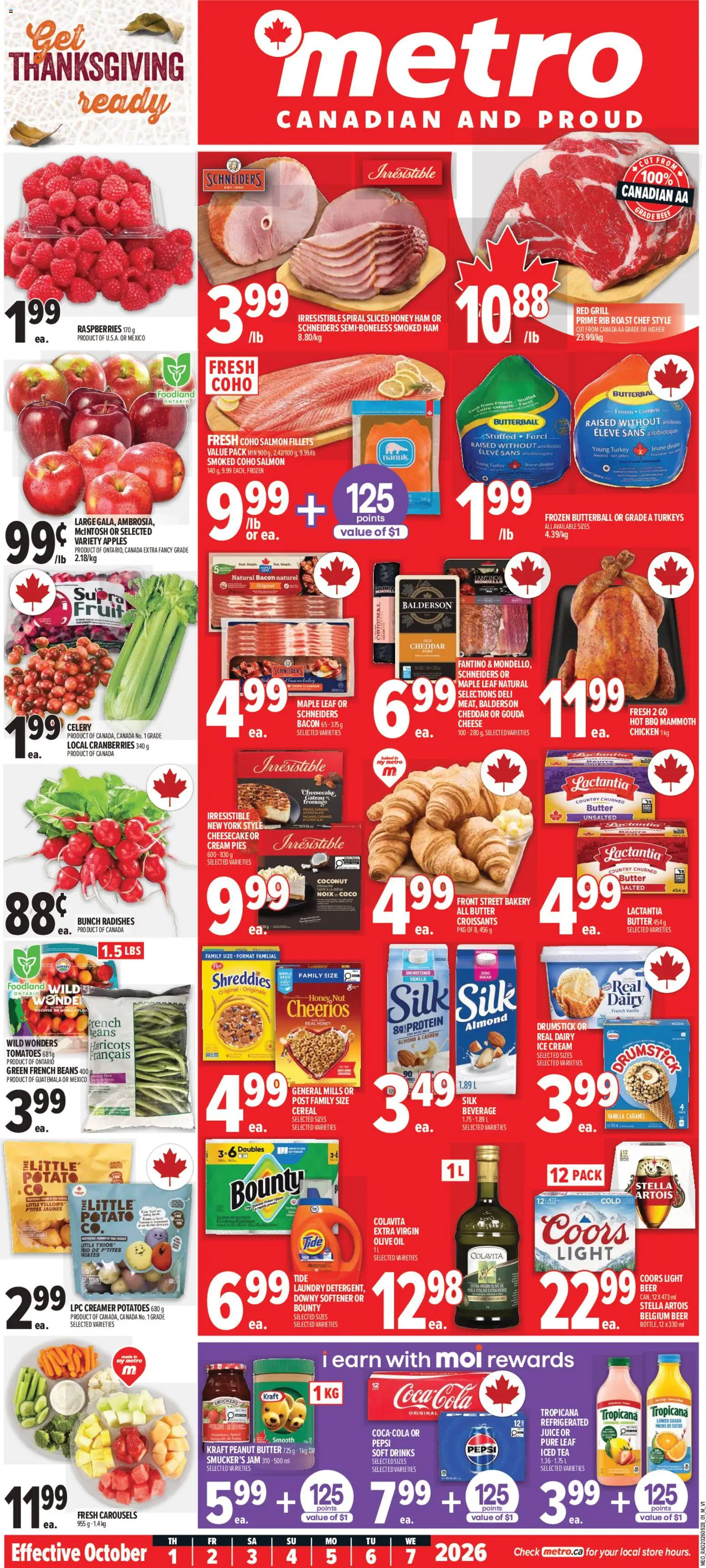 Preview of leaflet Metro weekly flyer / circulaire from shop Metro is valid from Oct 01, 2026 - Apples, Fruit, Oil, Beef, Bacon, Grill, Raspberries, Cream