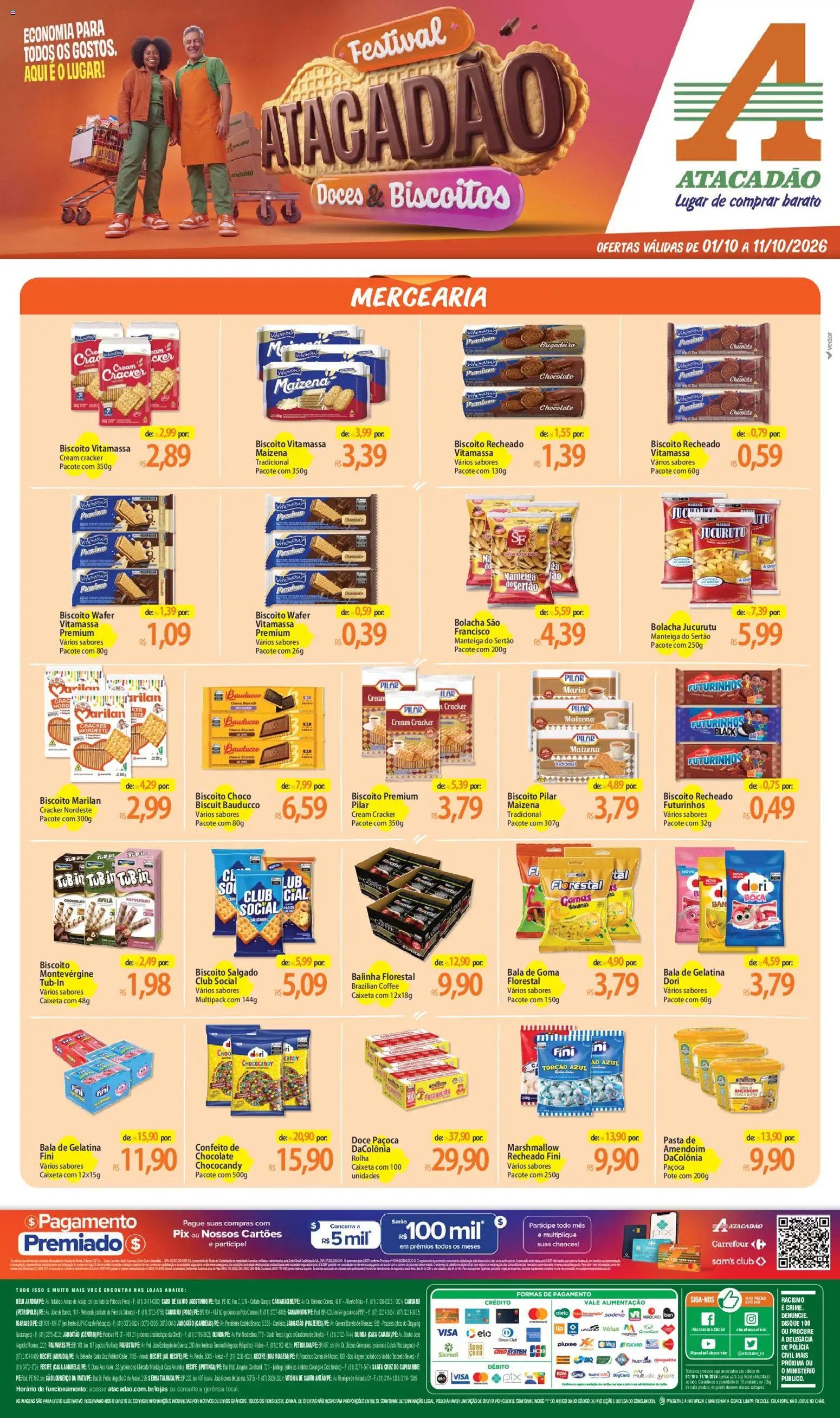 Pré-Visualização do folheto "Atacadão ofertas - PE" da loja Atacadão válido a partir de 01/10/2026 - Chocolate, Pão, Doces, Biscoitos, Cola, Cabo, Biscoito recheado, Biscoito salgado