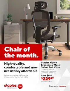 Preview of leaflet Staples flyer - Chair of the month from shop Staples is valid from May 04, 2026