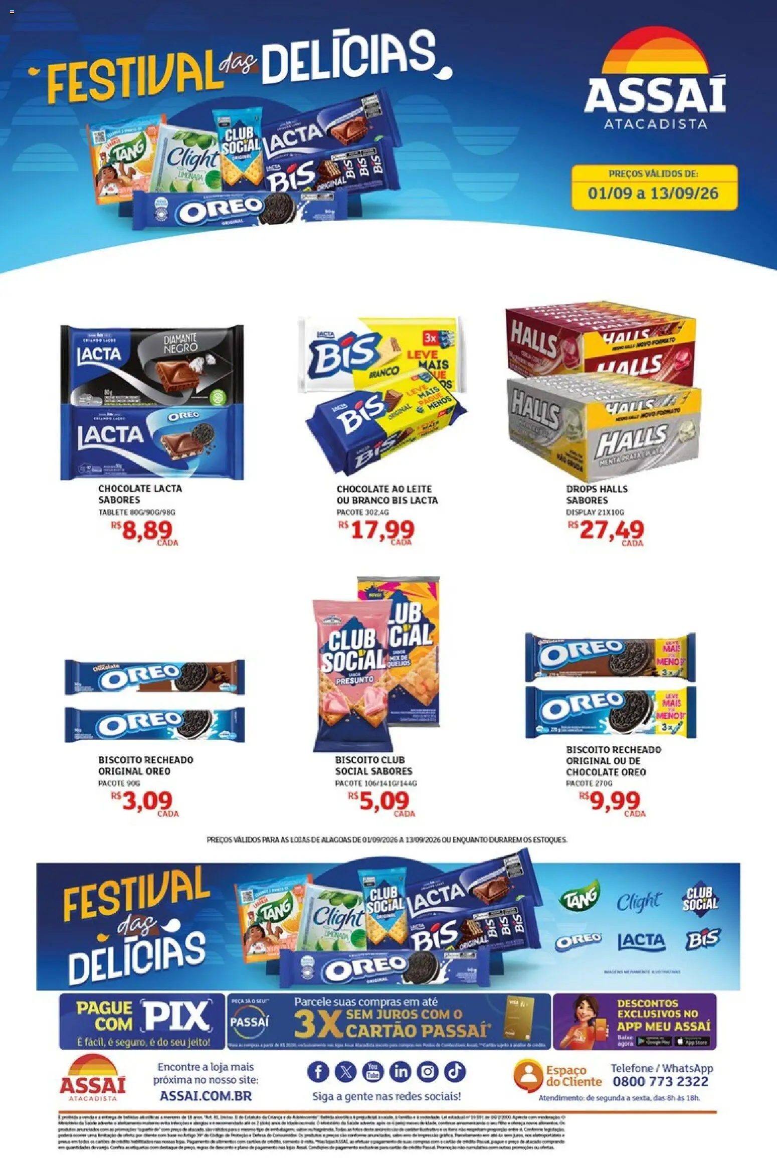 Pré-Visualização do folheto "Assaí Atacadista ofertas - AL" da loja Assaí Atacadista válido a partir de 01/09/2026 - Telefone, Chocolate, Biscoito, Leite, Presunto, Biscoito recheado