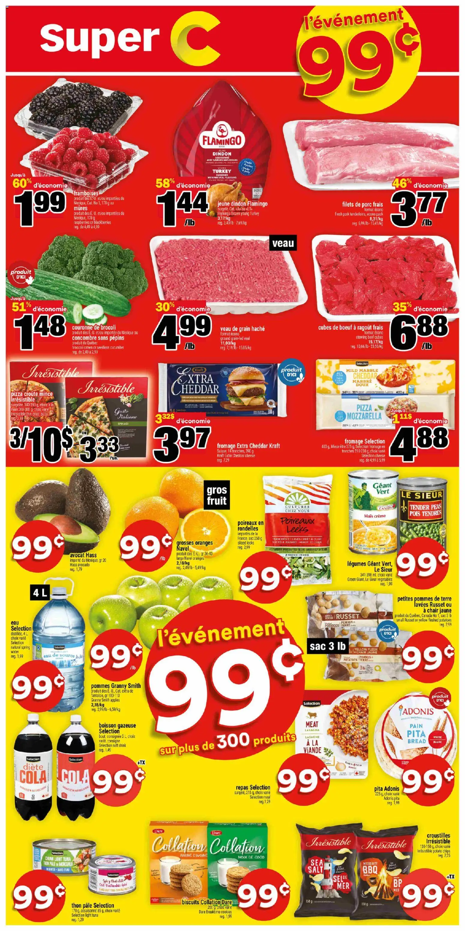 Preview of leaflet Super C weekly flyer - Chandler from shop Super C is valid from Mar 12, 2026 - Apples, Oranges, Meat, Chips, Avocado, Legumes, Tuna, Pork