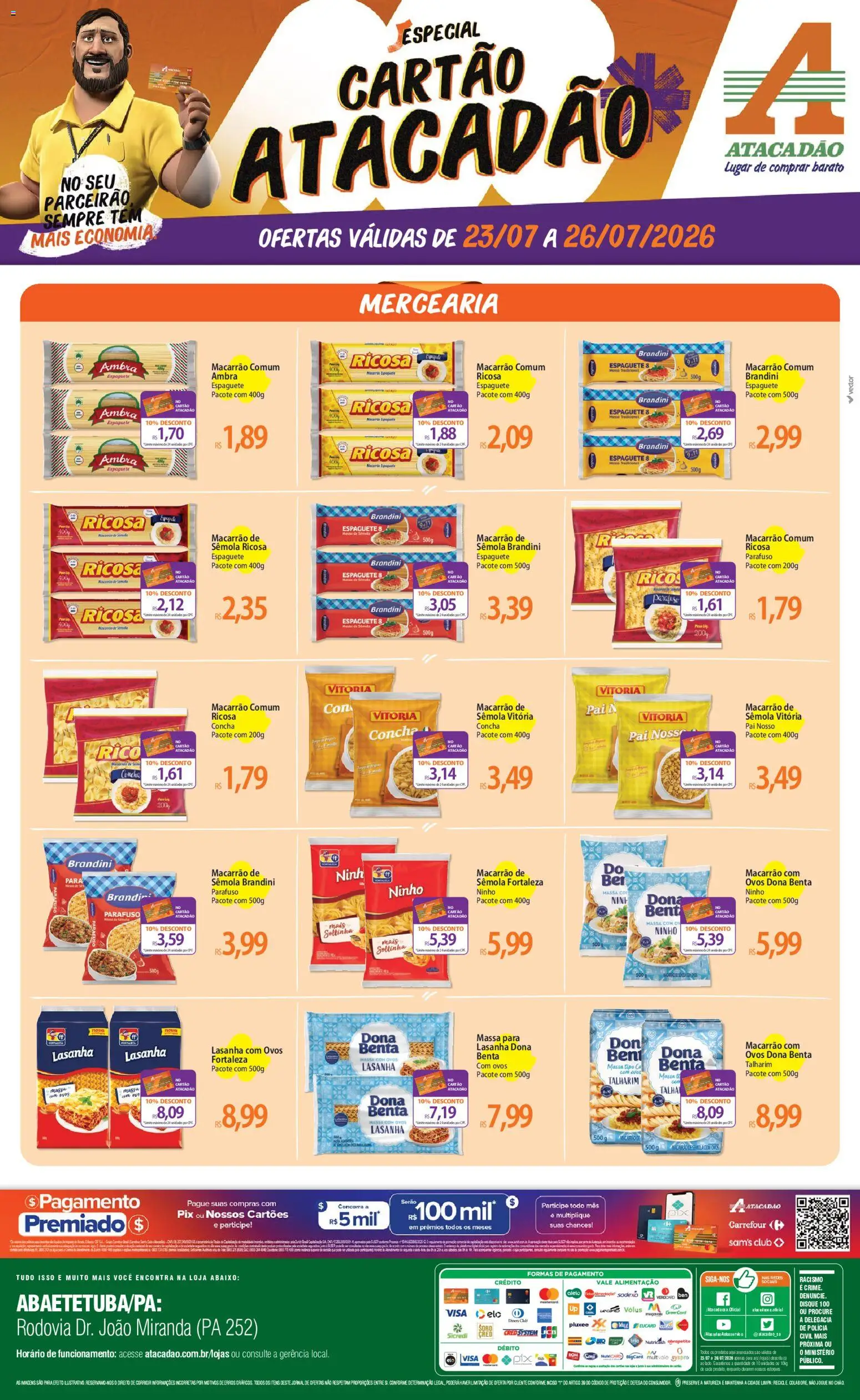 Pré-Visualização do folheto "Atacadão ofertas - PA" da loja Atacadão válido a partir de 23/07/2026 - Pá, Macarrão, Lasanha, Ovos, Massa, Talharim, Espaguete, Macarrão de sêmola