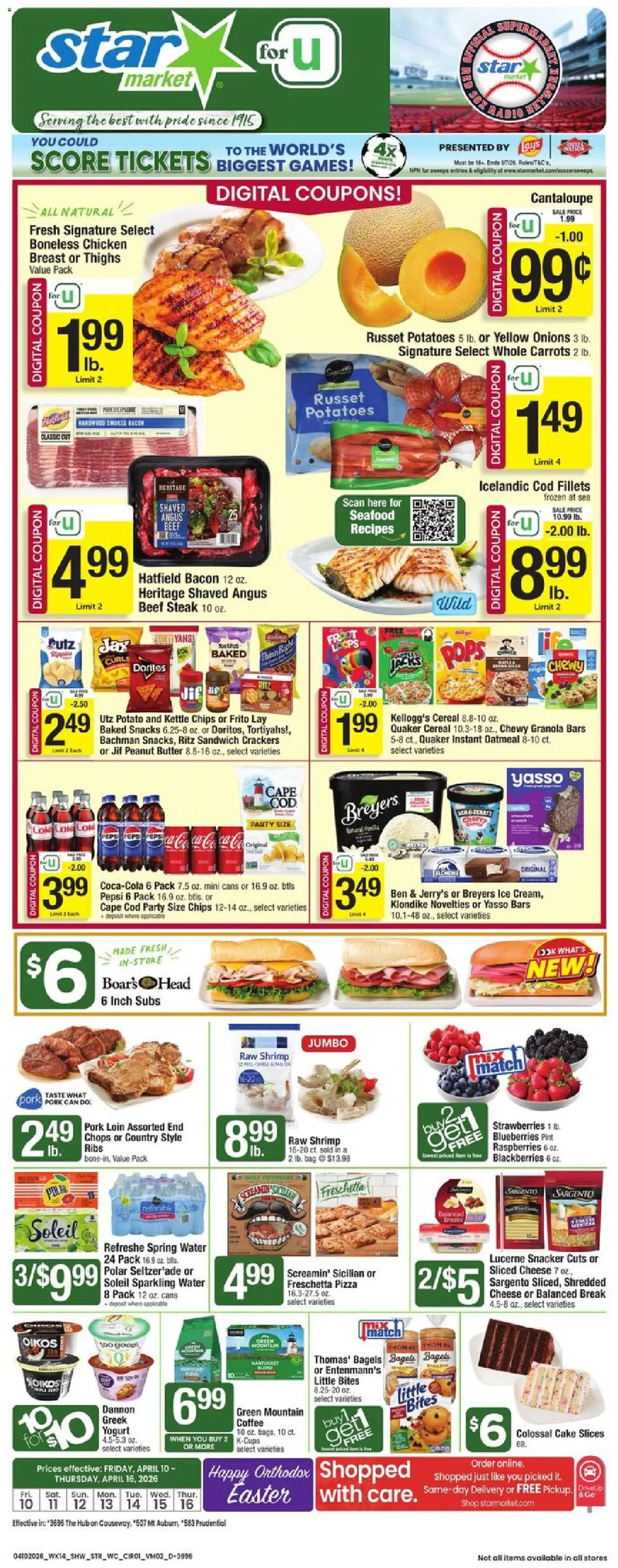 Ad Preview of Star Market Star Market Weekly Ad - MA from 04/10/2026 - Coffee, Steak, Snacks, Cheese, Blueberries, Beef, Pork, Beef steak